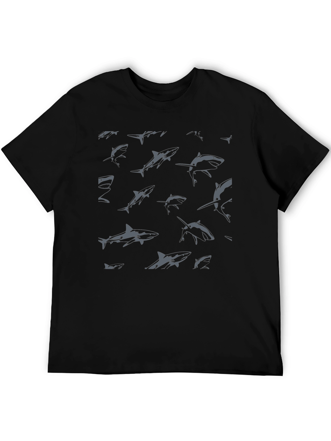 Shark Pattern Graphic Print Black T-Shirt