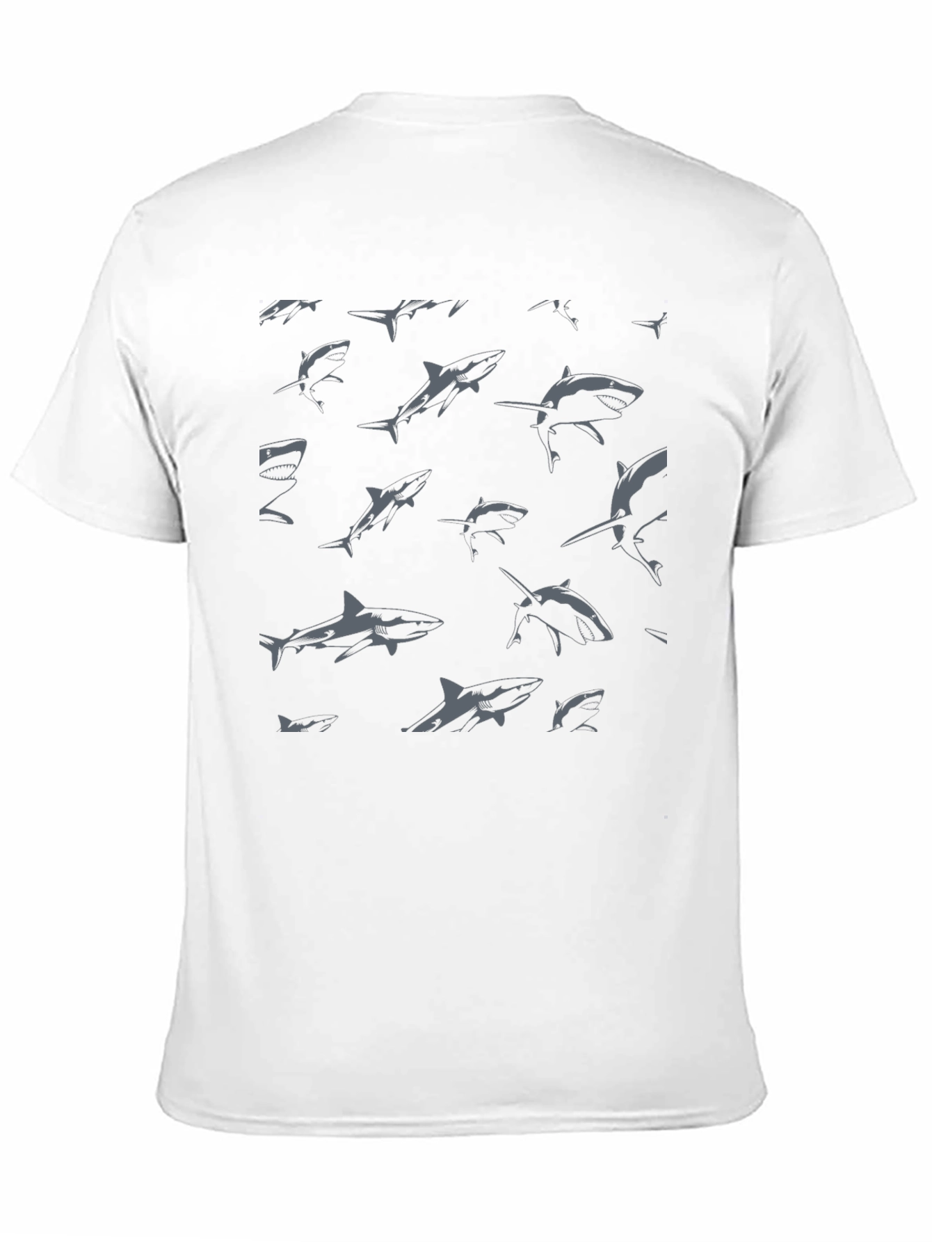 Shark Pattern Graphic Print Black T-Shirt