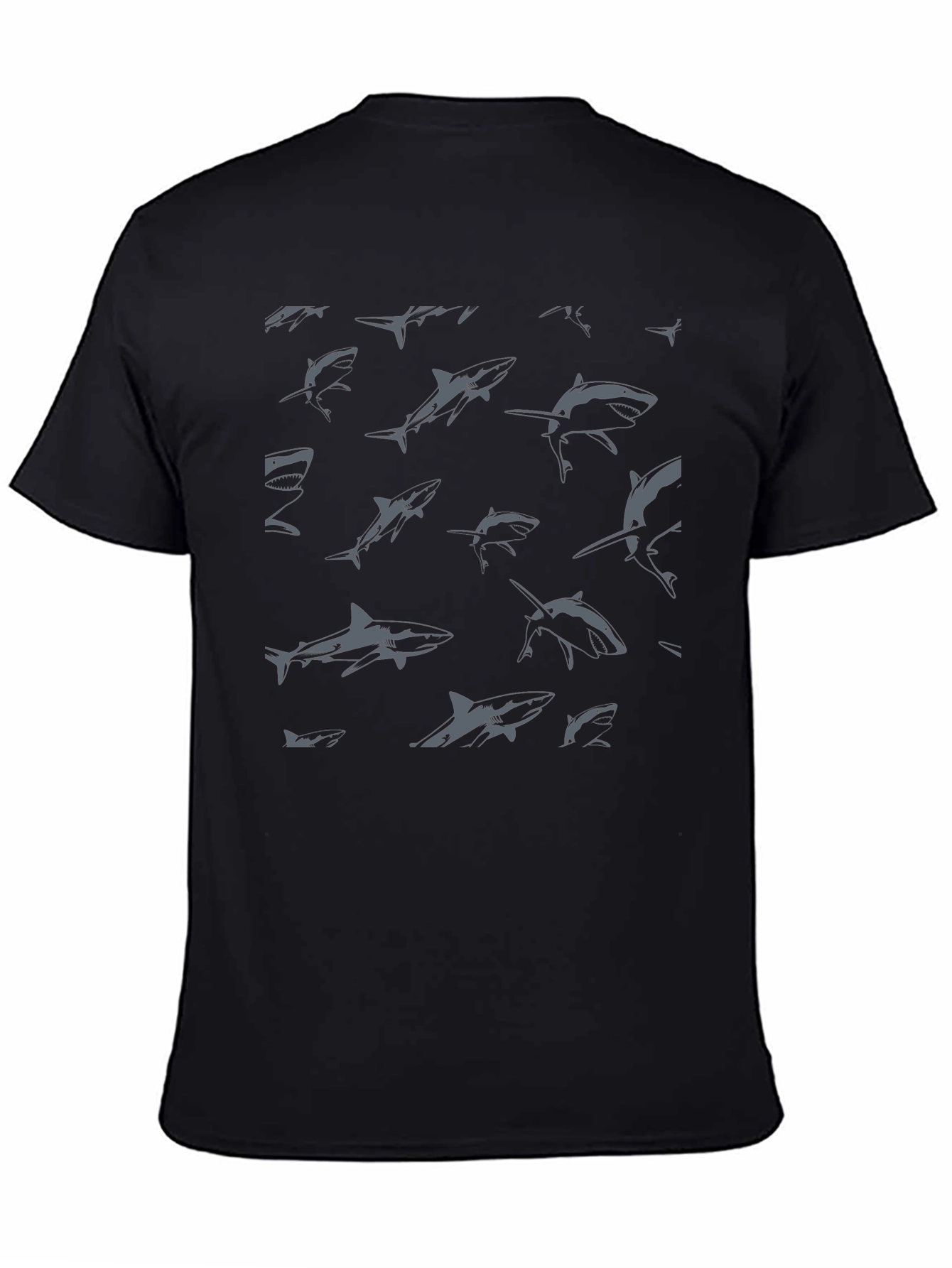 Shark Pattern Graphic Print Black T-Shirt