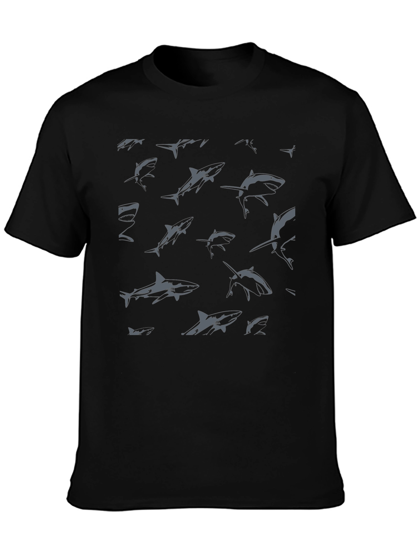 Shark Pattern Graphic Print Black T-Shirt