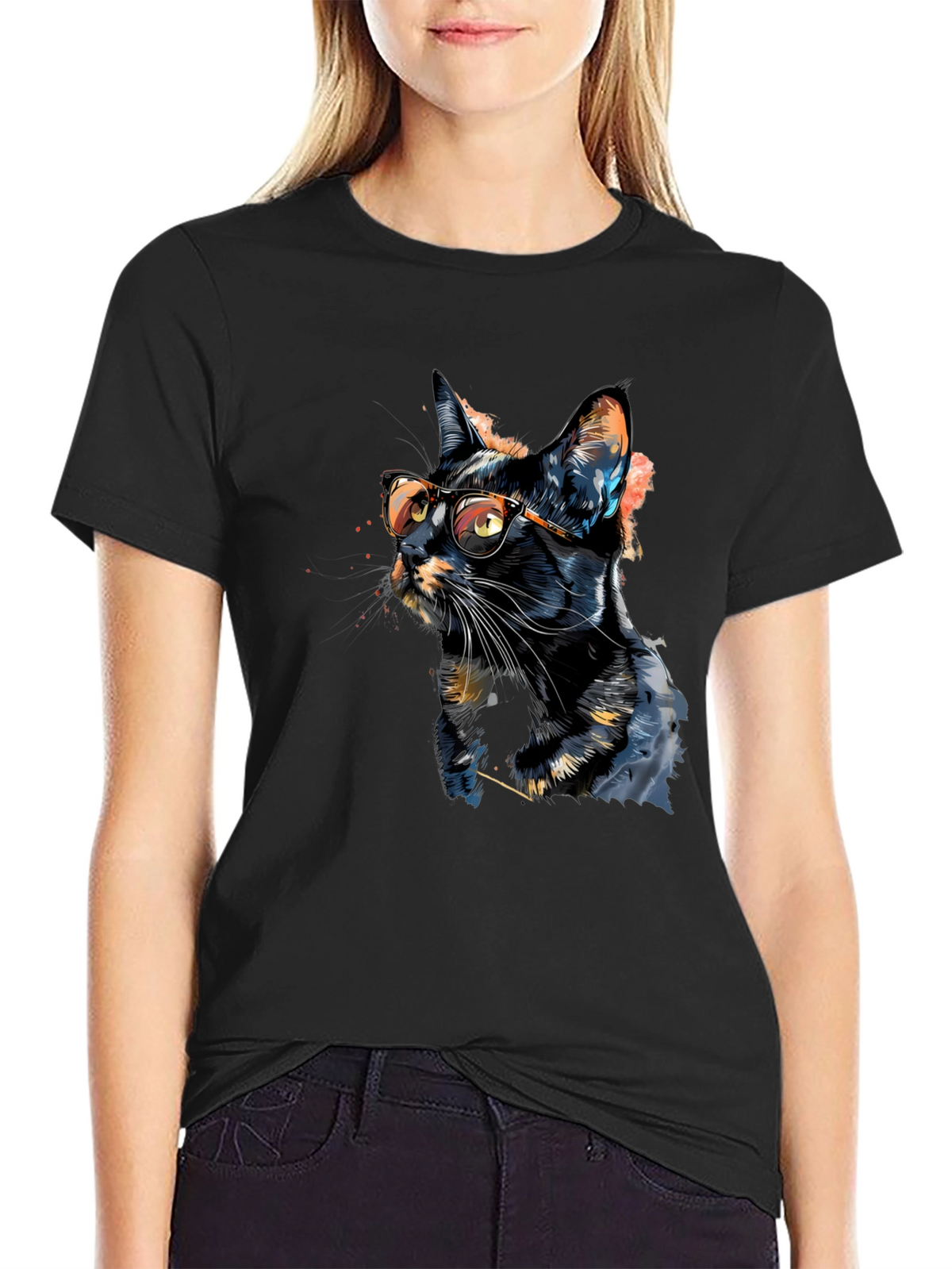 Cool Cat T-Shirt - Artistic Design Black Tee