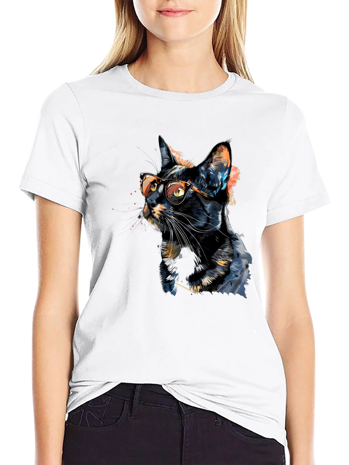 Cool Cat T-Shirt - Artistic Design Black Tee