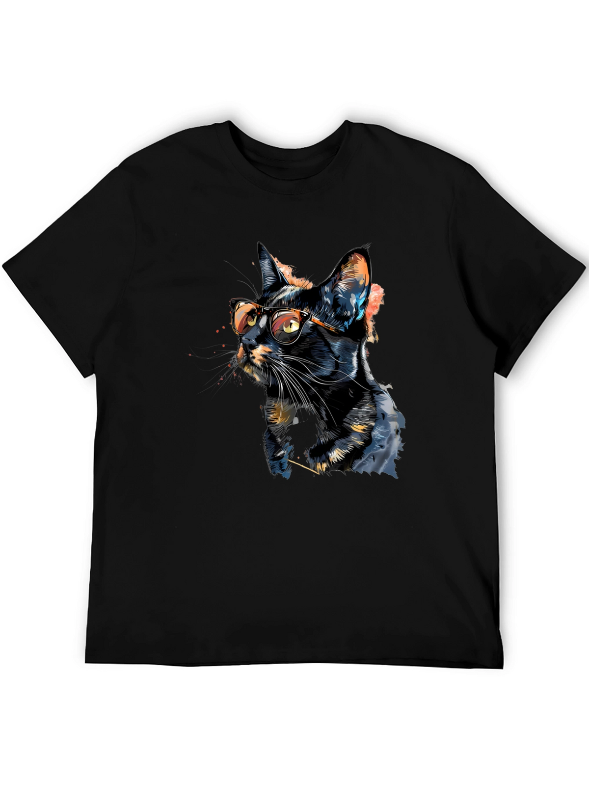 Cool Cat T-Shirt - Artistic Design Black Tee
