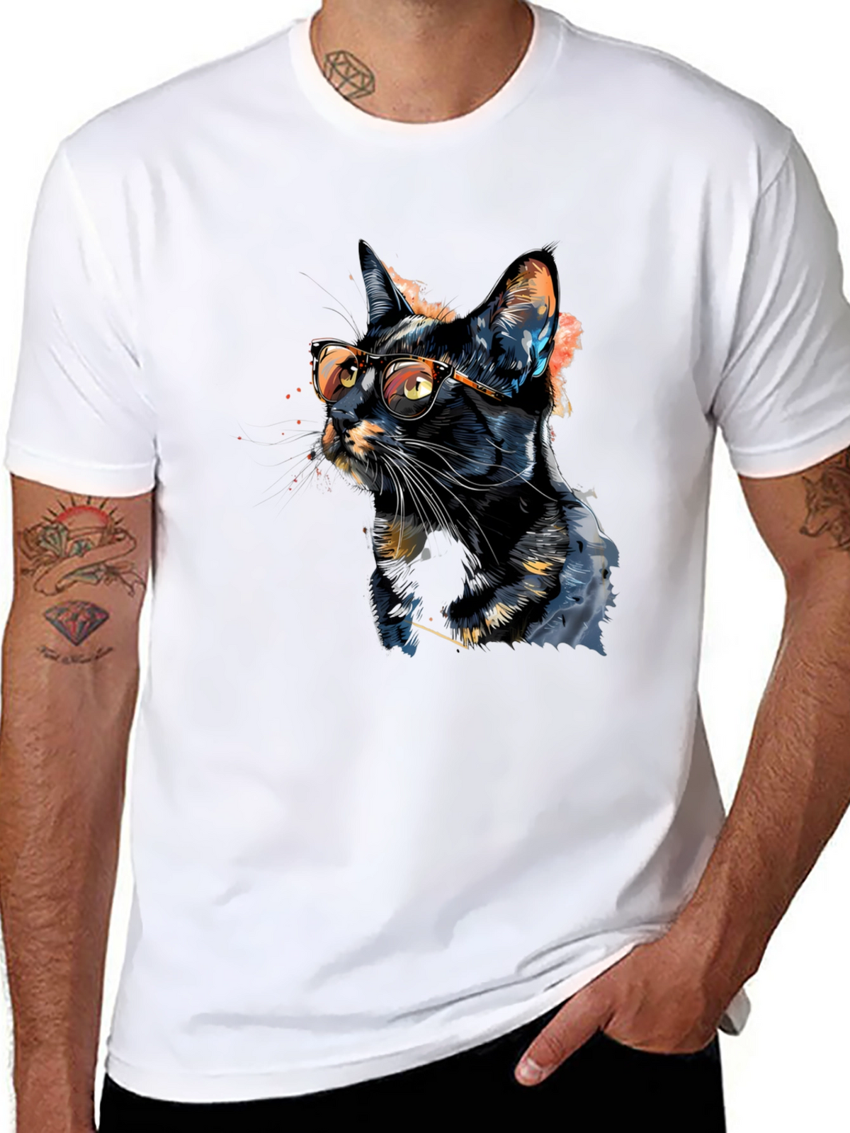 Cool Cat T-Shirt - Artistic Design Black Tee