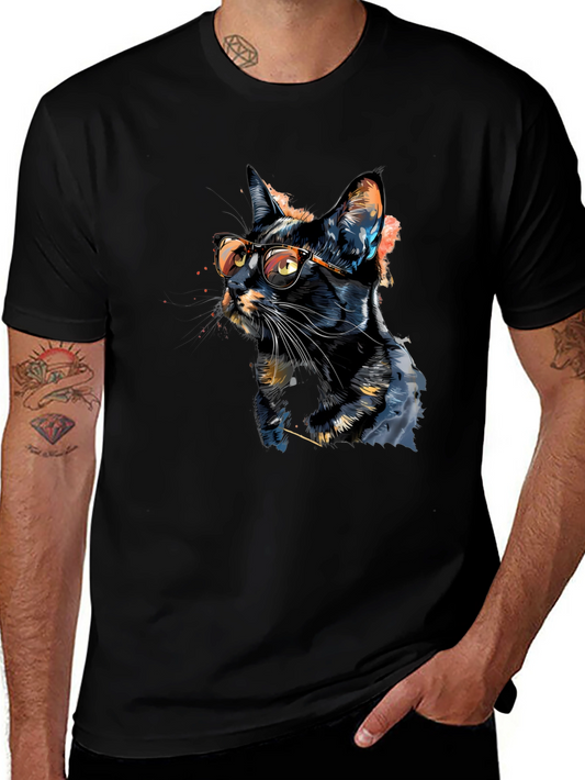 Cool Cat T-Shirt - Artistic Design Black Tee