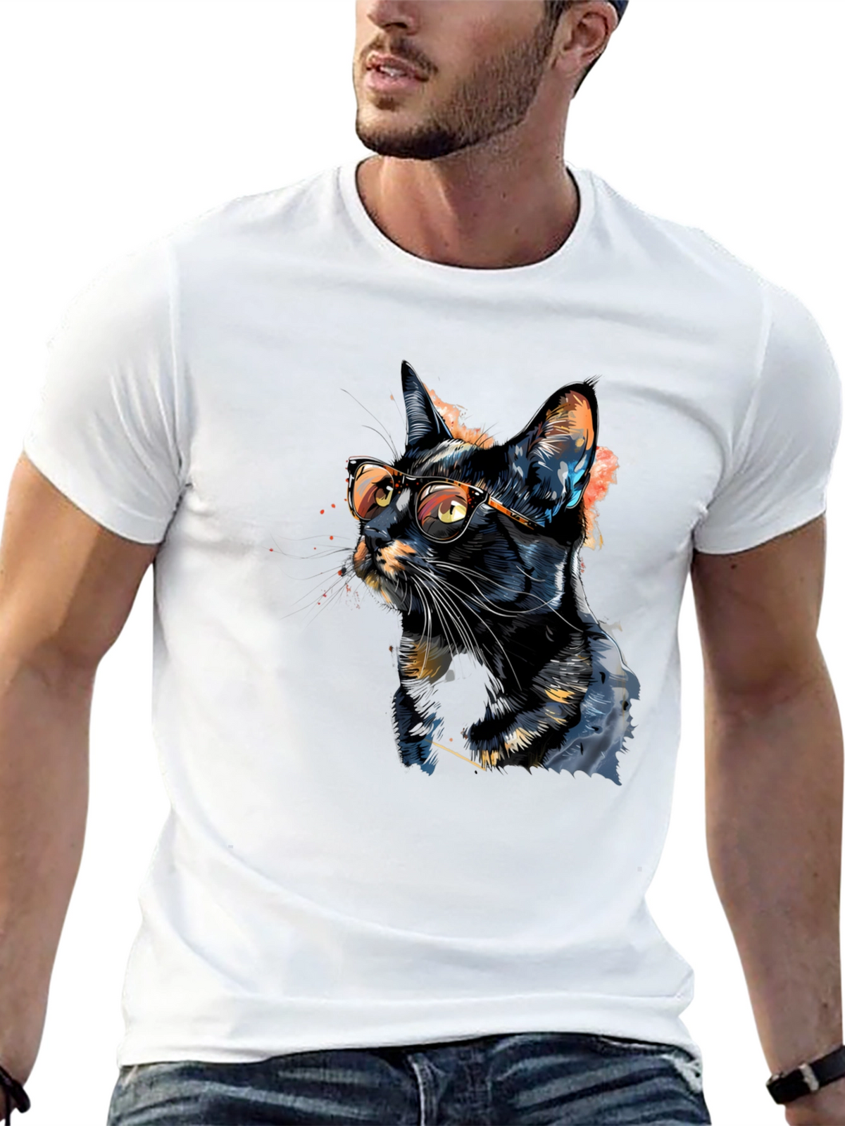 Cool Cat T-Shirt - Artistic Design Black Tee
