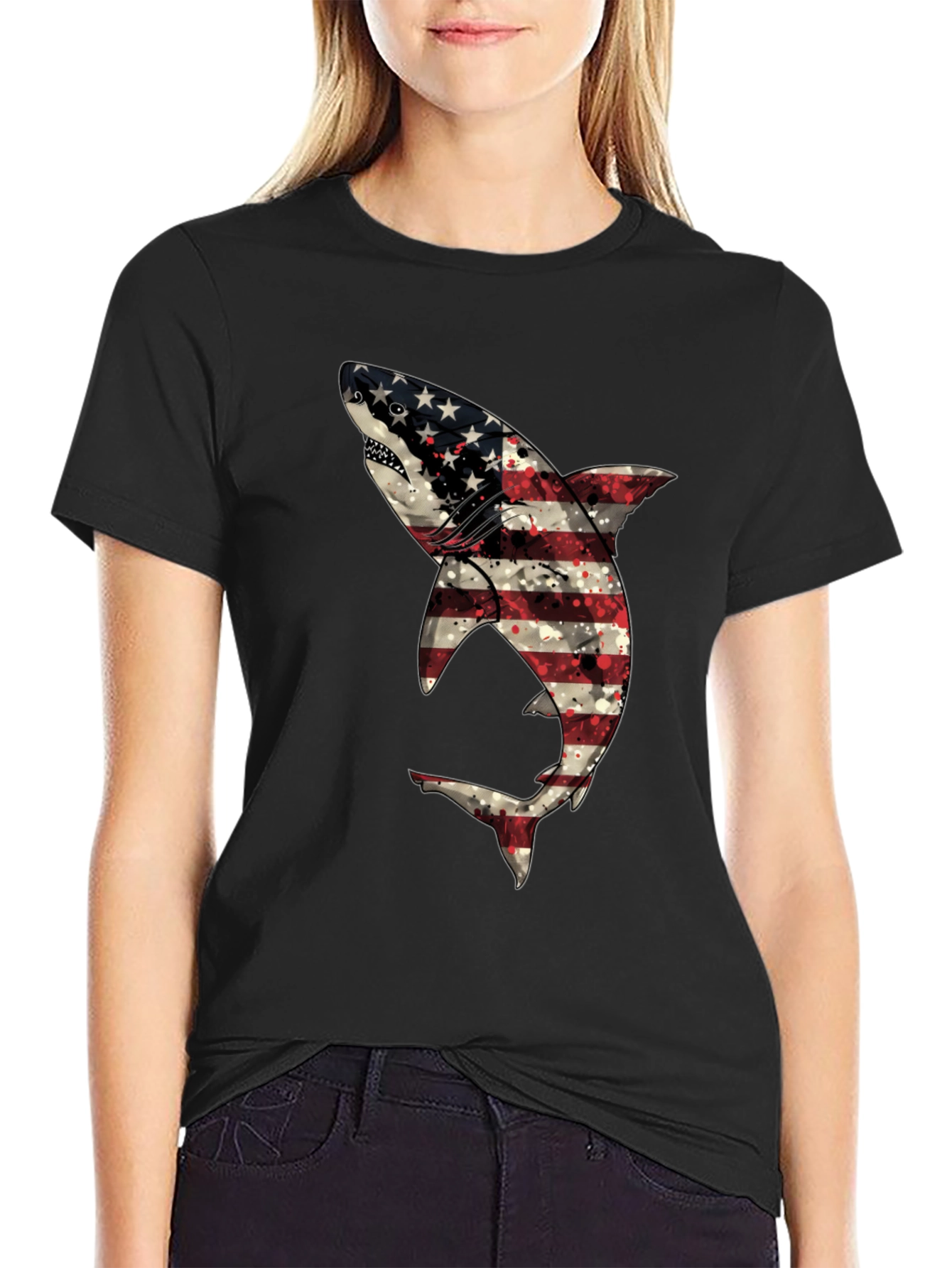 Patriotic Shark T-Shirt - USA Flag Design