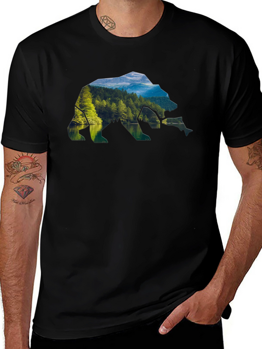 Nature Bear Graphic Tee - Black Crew Neck