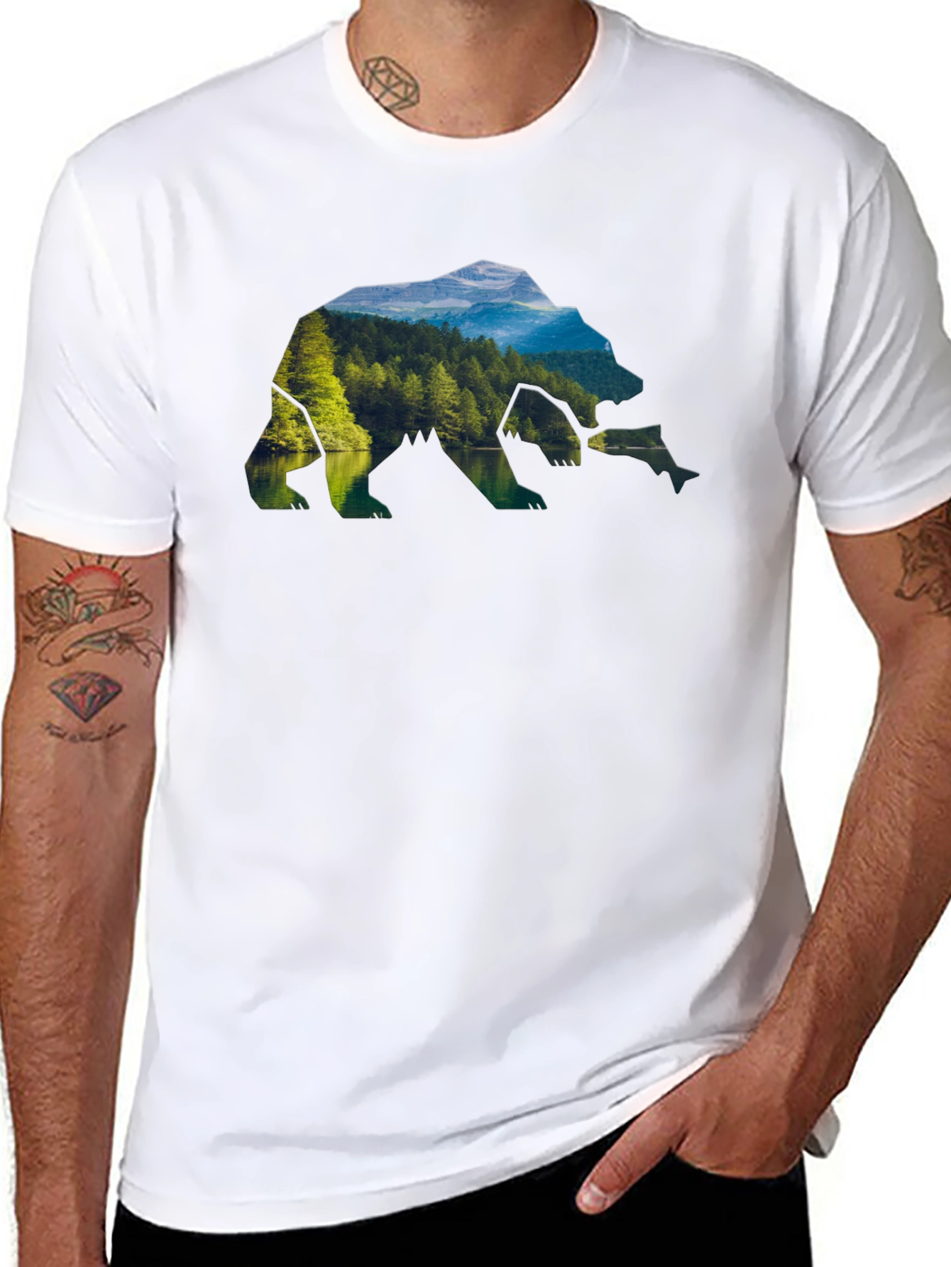 Nature Bear Graphic Tee - Black Crew Neck