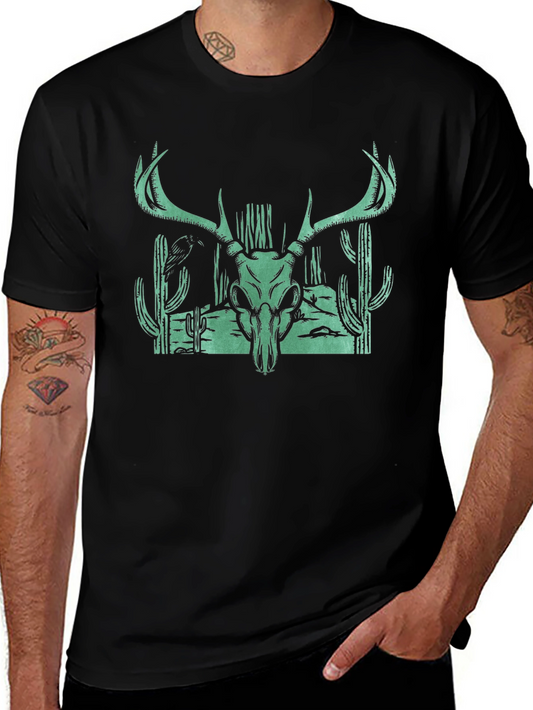 Skull & Cactus Graphic Tee - Mens Black Casual Shirt