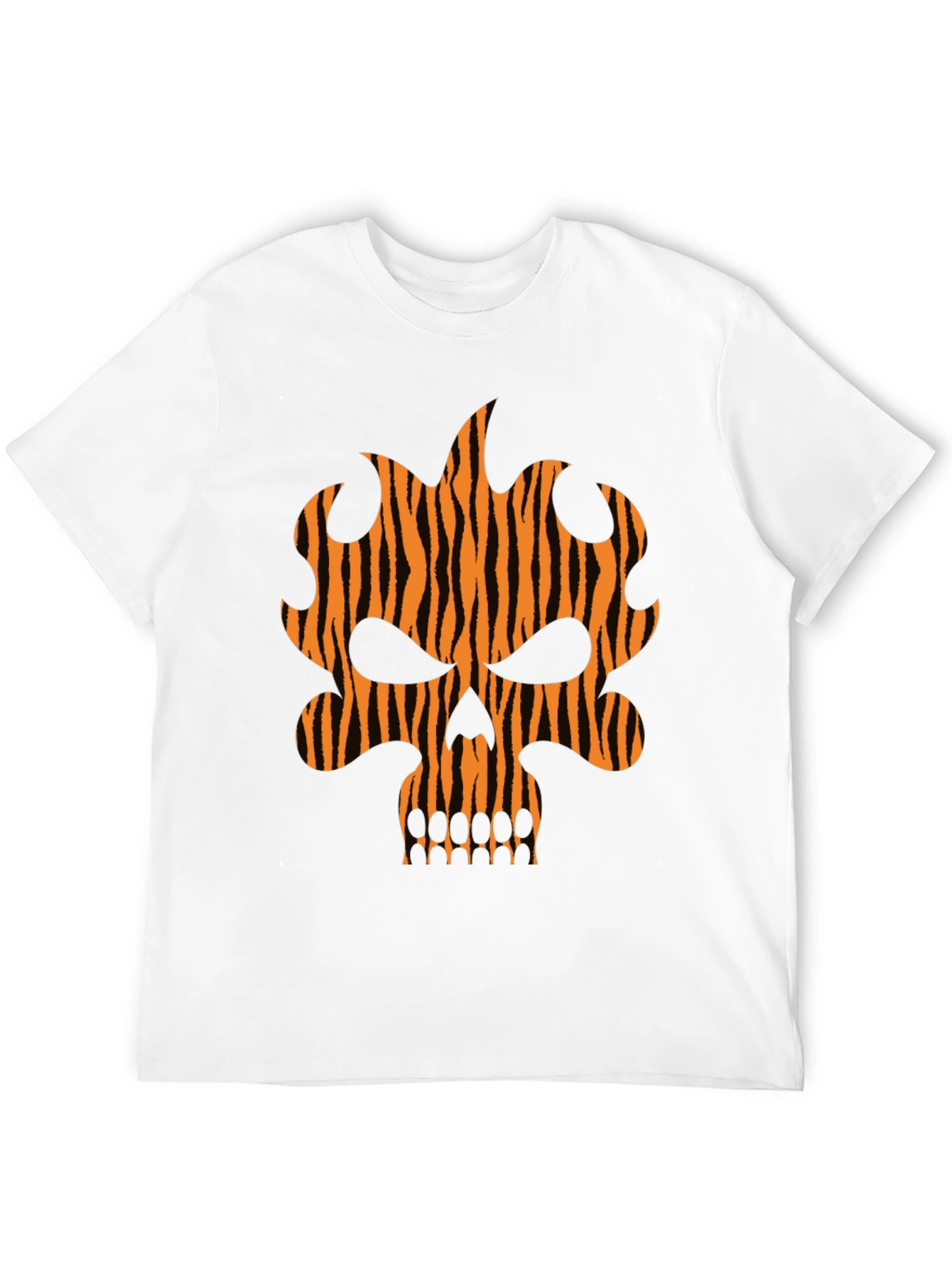 Tiger Stripe Skull Graphic Black T-Shirt