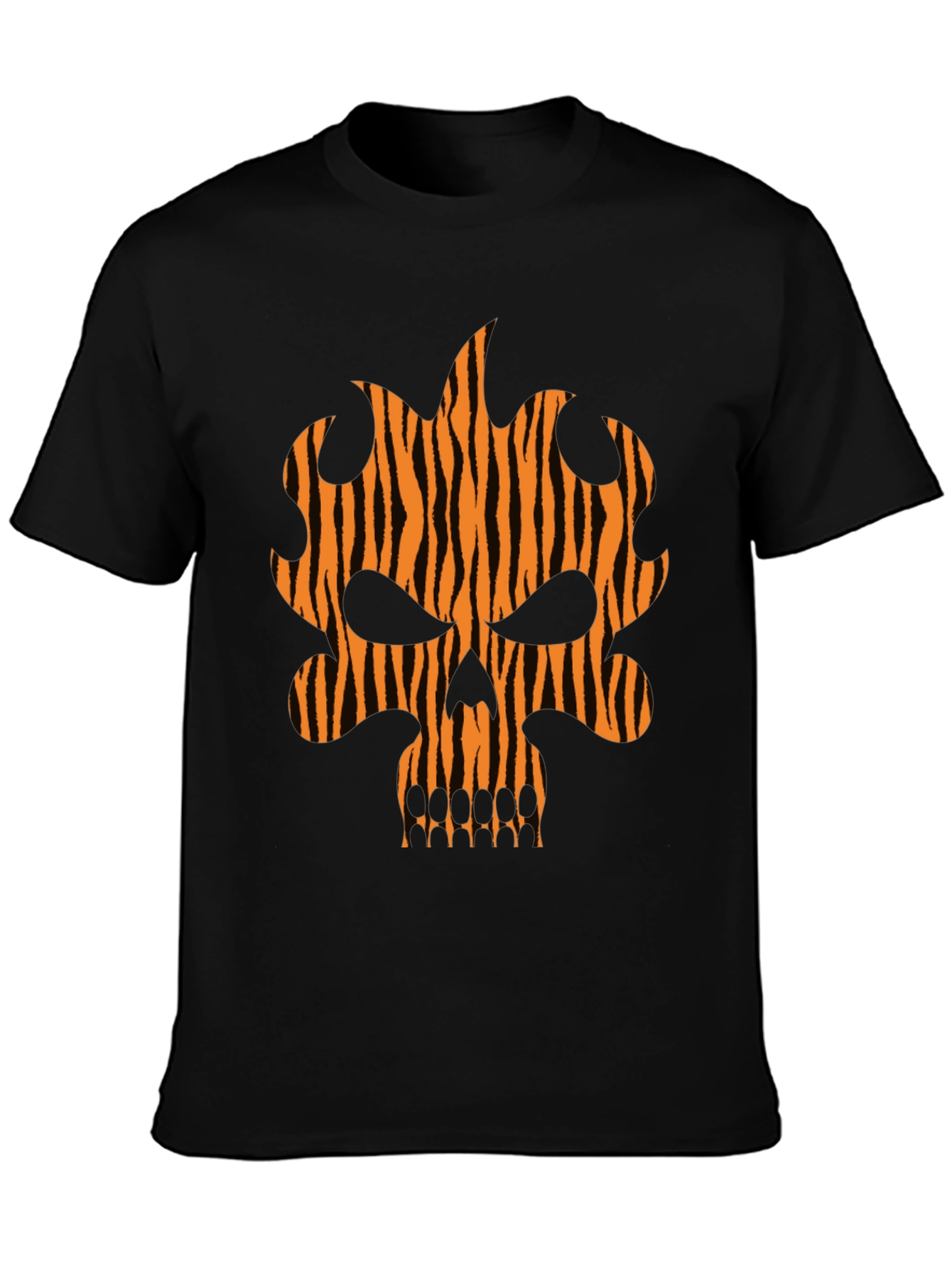 Tiger Stripe Skull Graphic Black T-Shirt