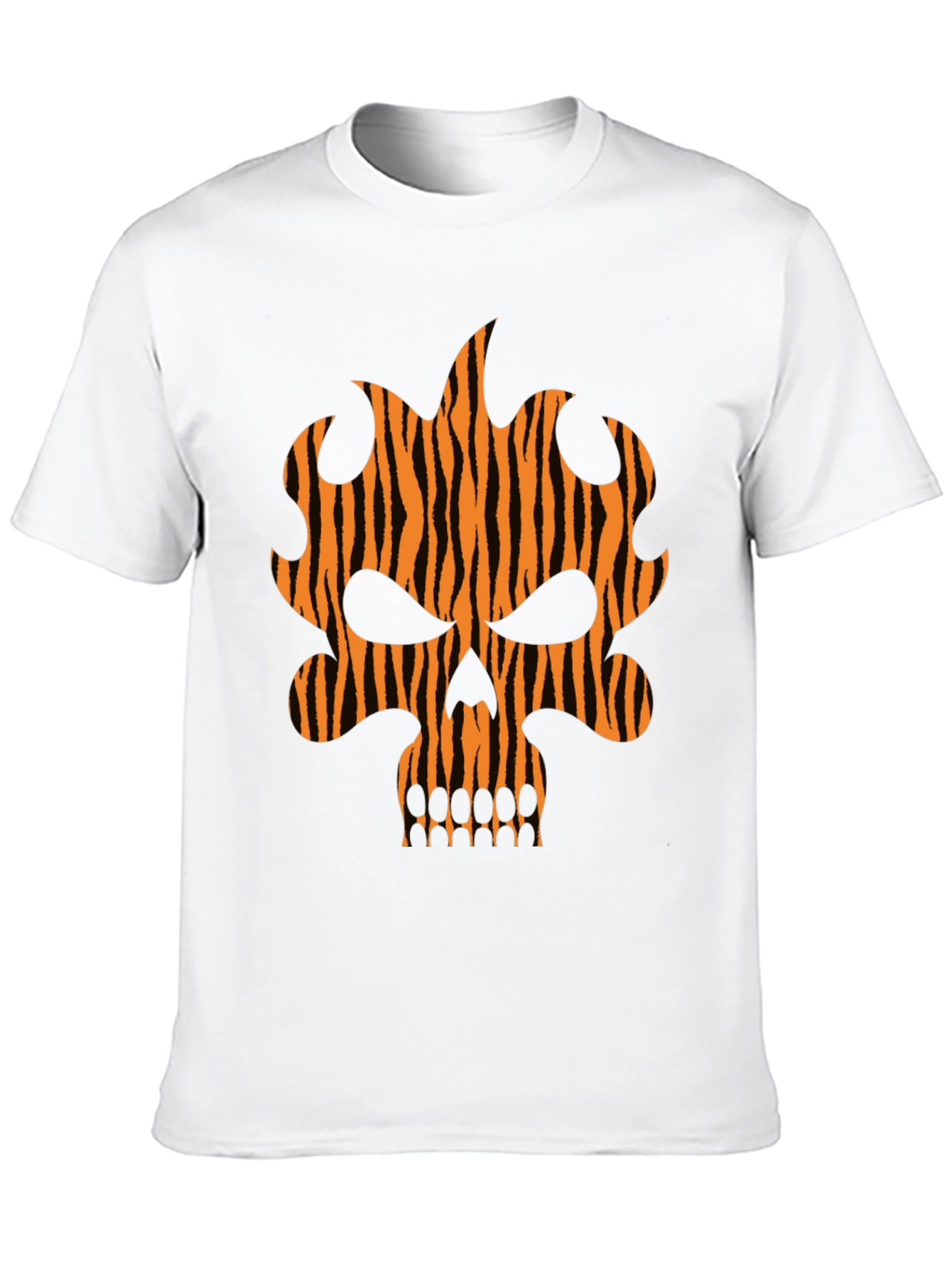 Tiger Stripe Skull Graphic Black T-Shirt