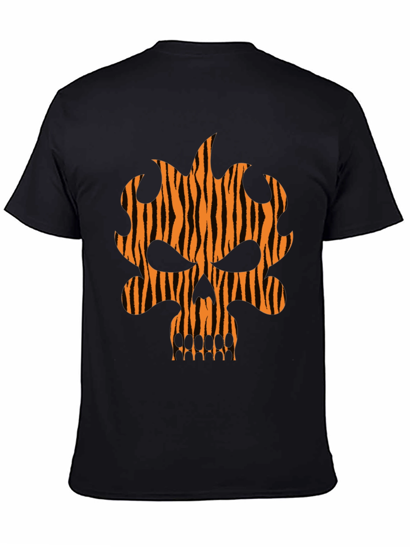 Tiger Stripe Skull Graphic Black T-Shirt