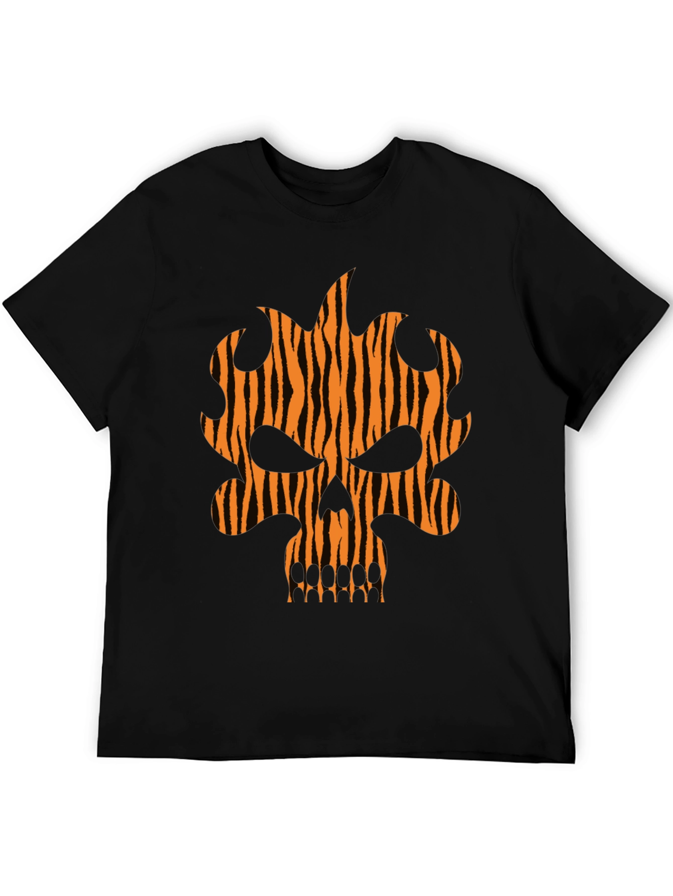 Tiger Stripe Skull Graphic Black T-Shirt