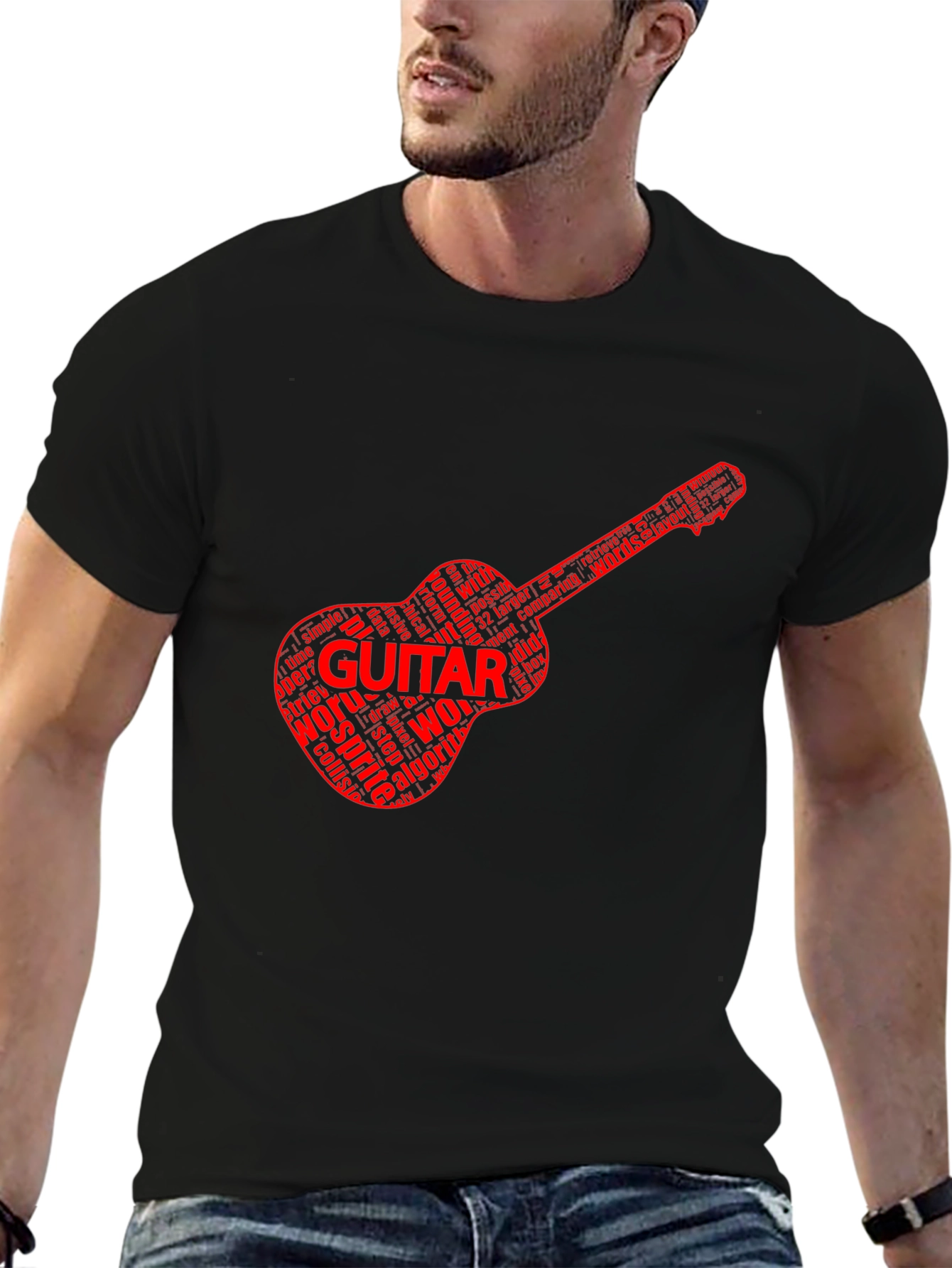 Guitar Word Art Black T-Shirt