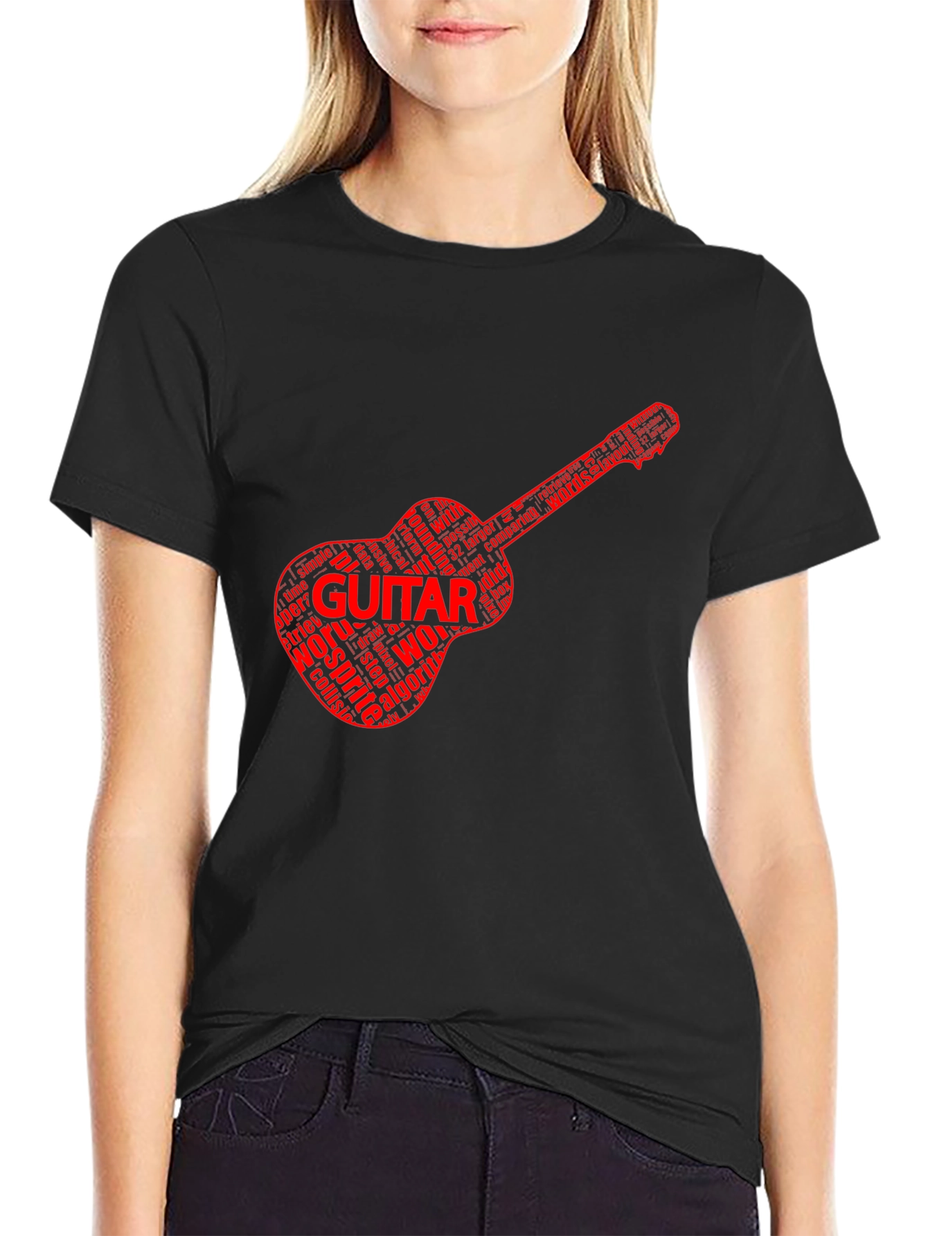 Guitar Word Art Black T-Shirt