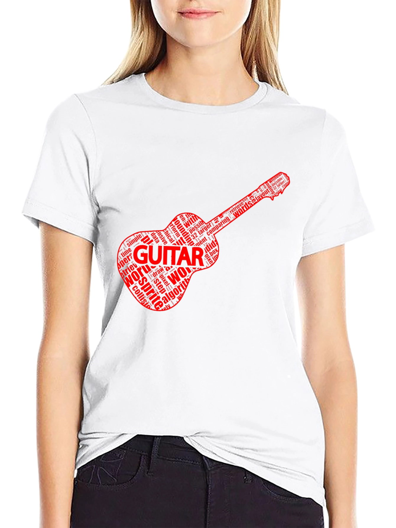 Guitar Word Art Black T-Shirt