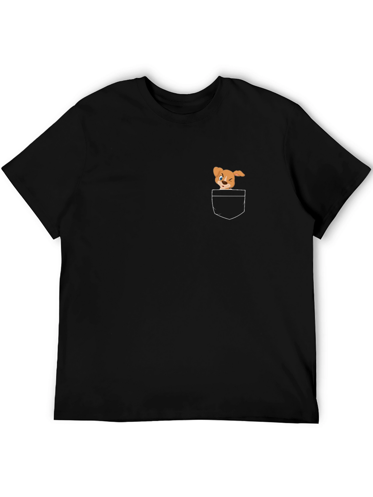 Black T-Shirt with Cute Cartoon Dog Pocket Design