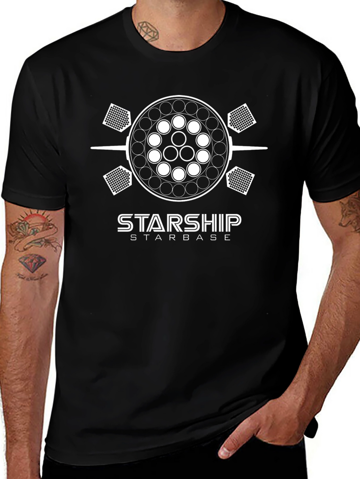 Starship Starbase Black T-Shirt - Space Exploration Tee