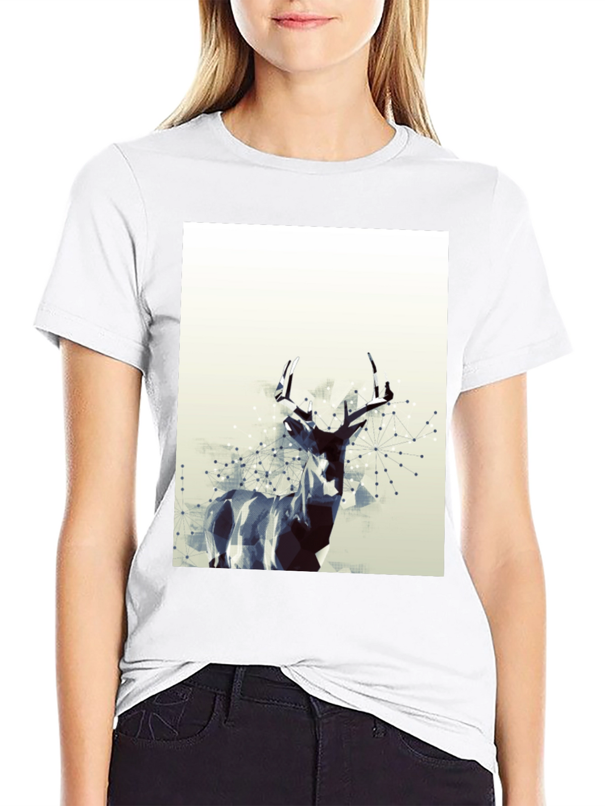 Geometric Deer Graphic T-Shirt - Modern Art Tee