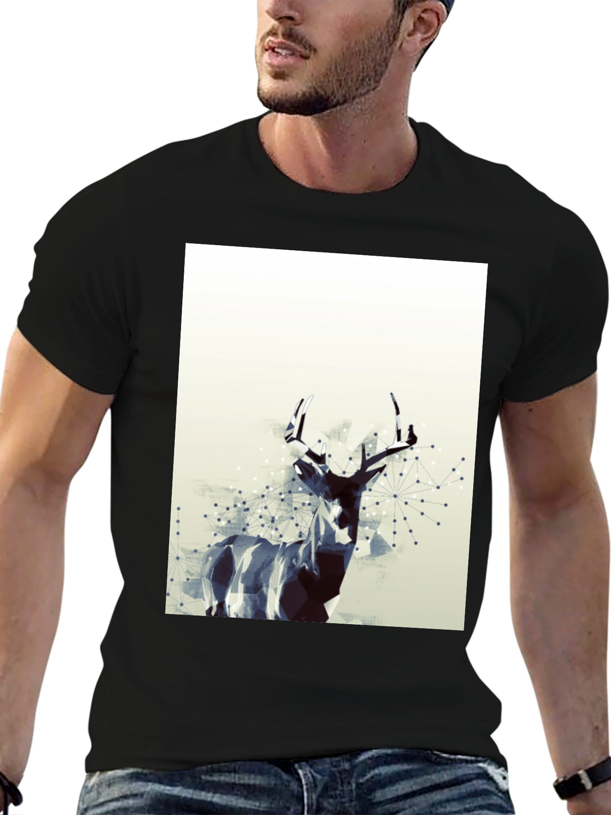 Geometric Deer Graphic T-Shirt - Modern Art Tee