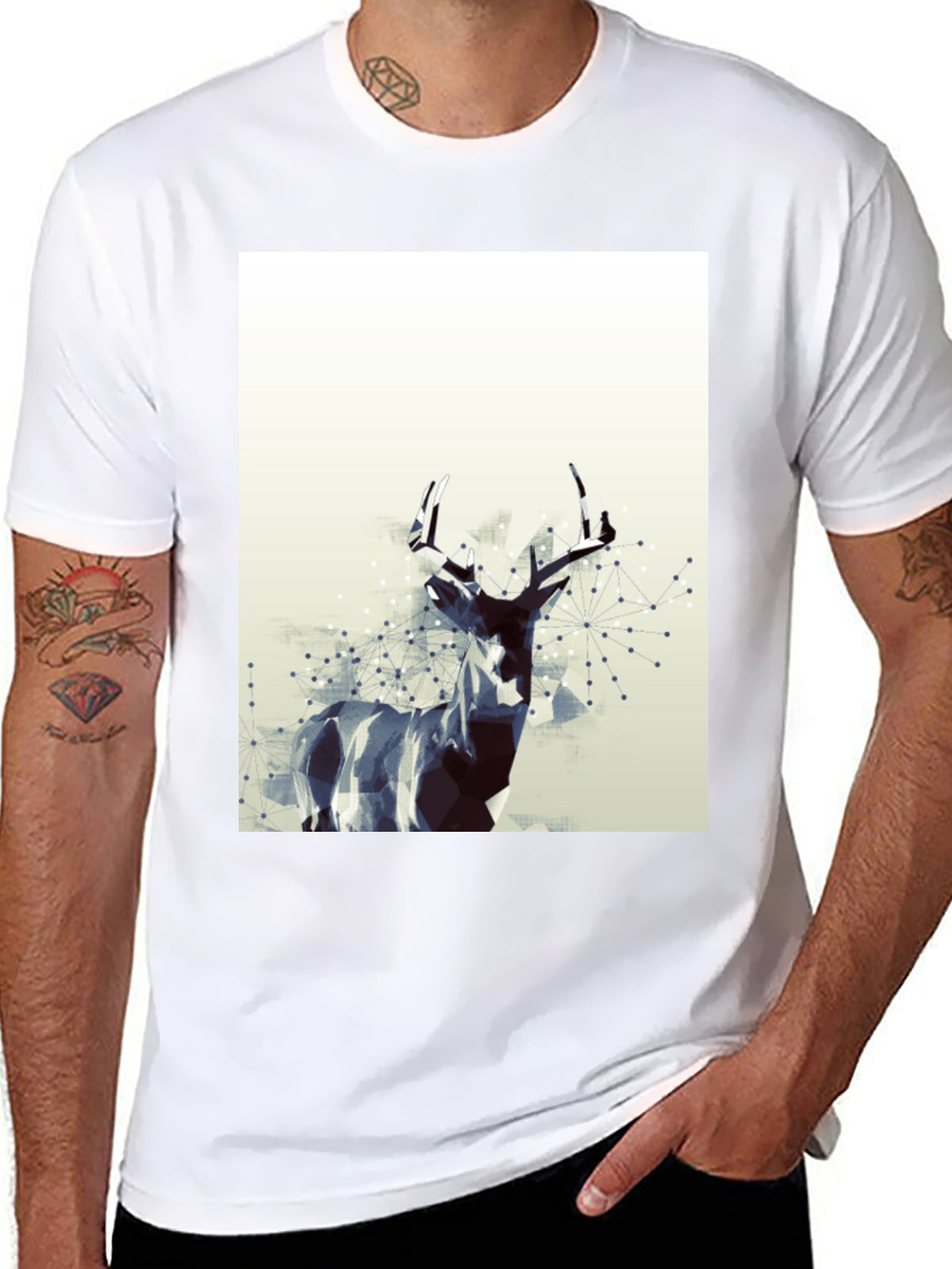 Geometric Deer Graphic T-Shirt - Modern Art Tee