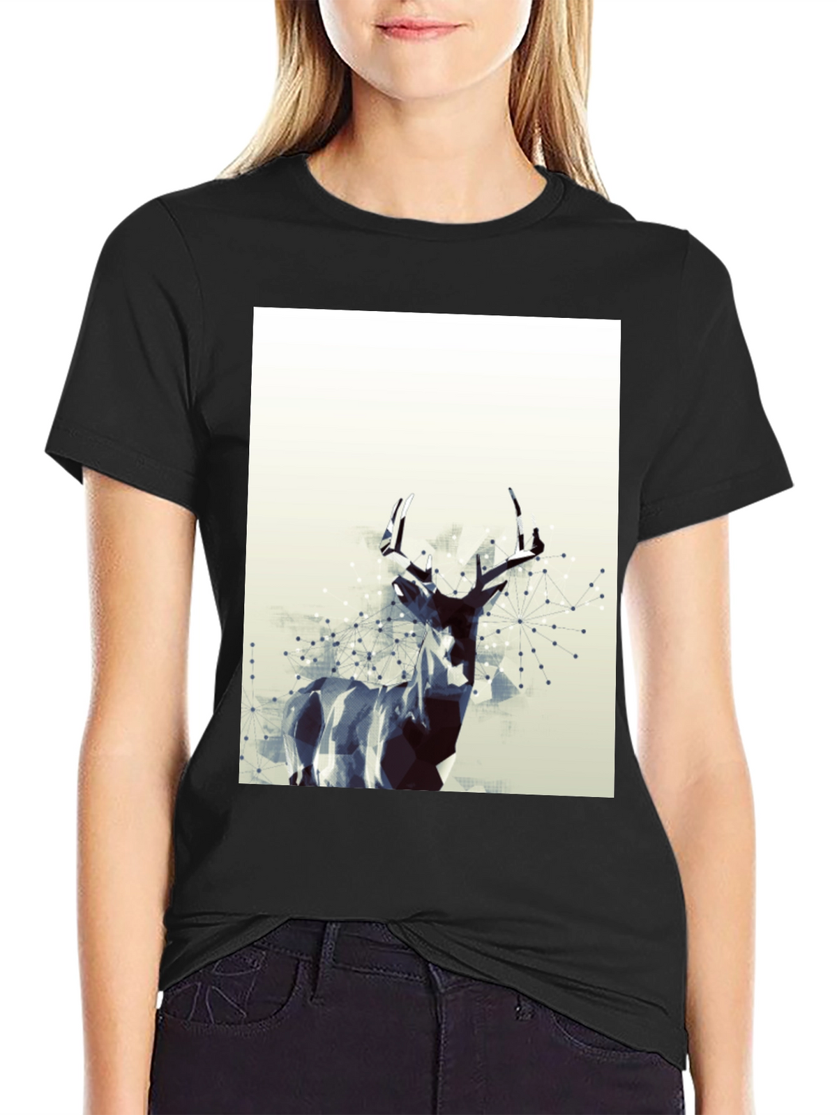 Geometric Deer Graphic T-Shirt - Modern Art Tee