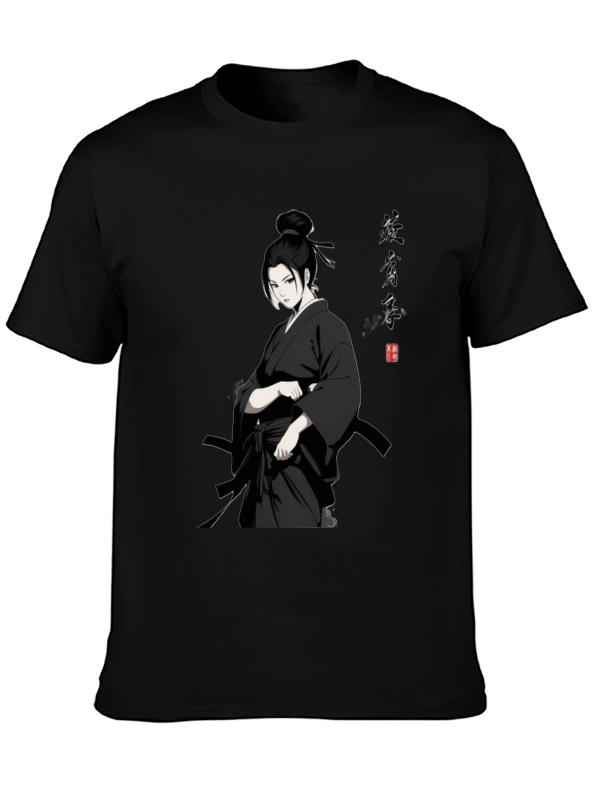 Samurai Girl T-Shirt - Black Anime Style
