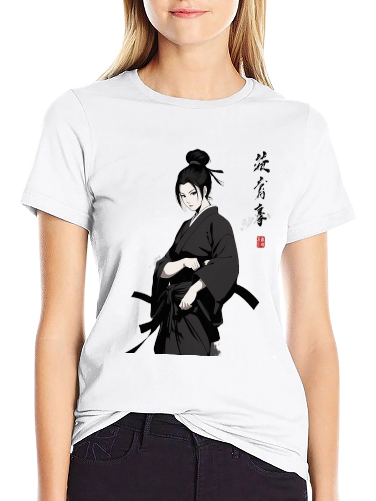 Samurai Girl T-Shirt - Black Anime Style