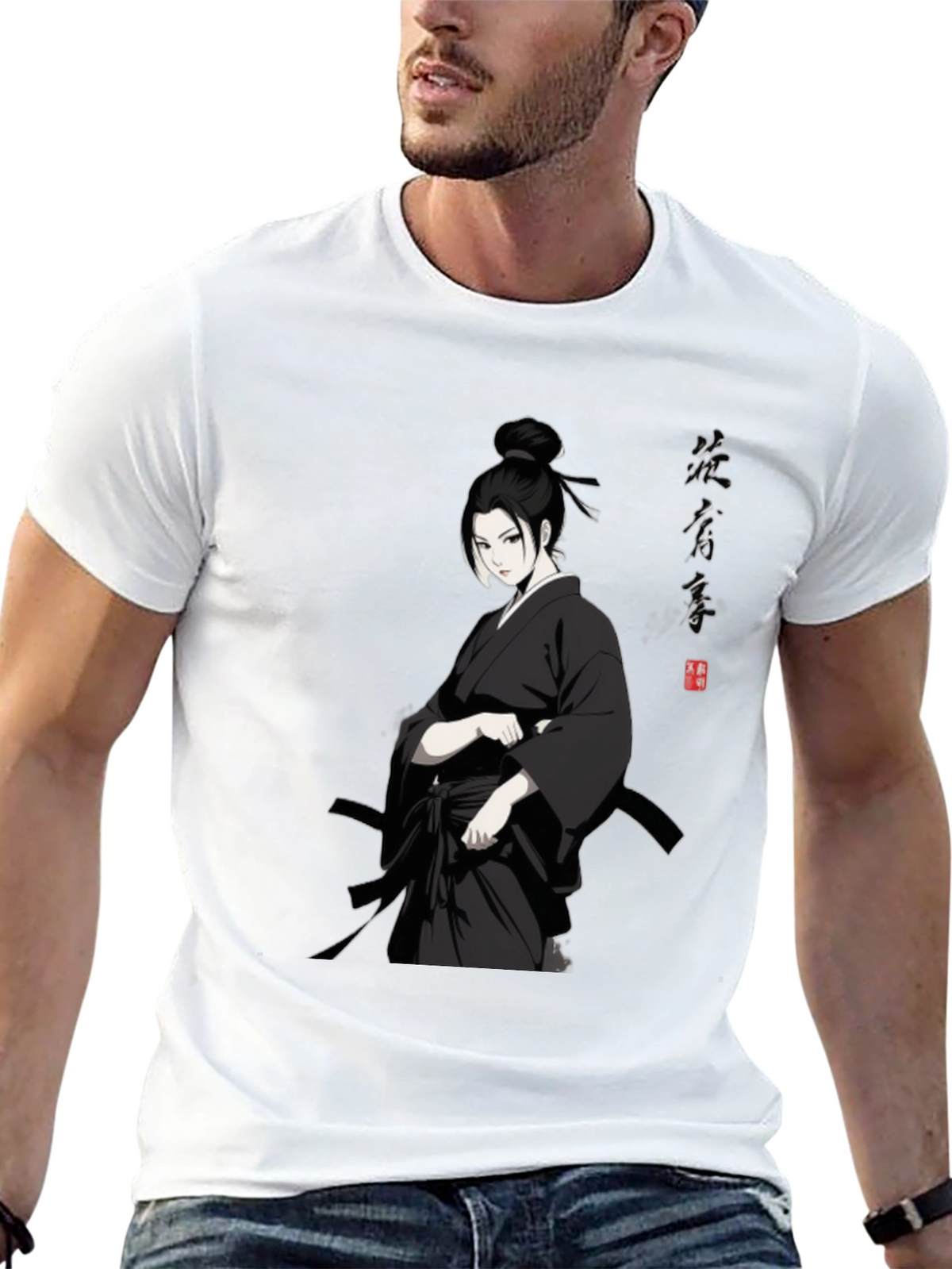 Samurai Girl T-Shirt - Black Anime Style