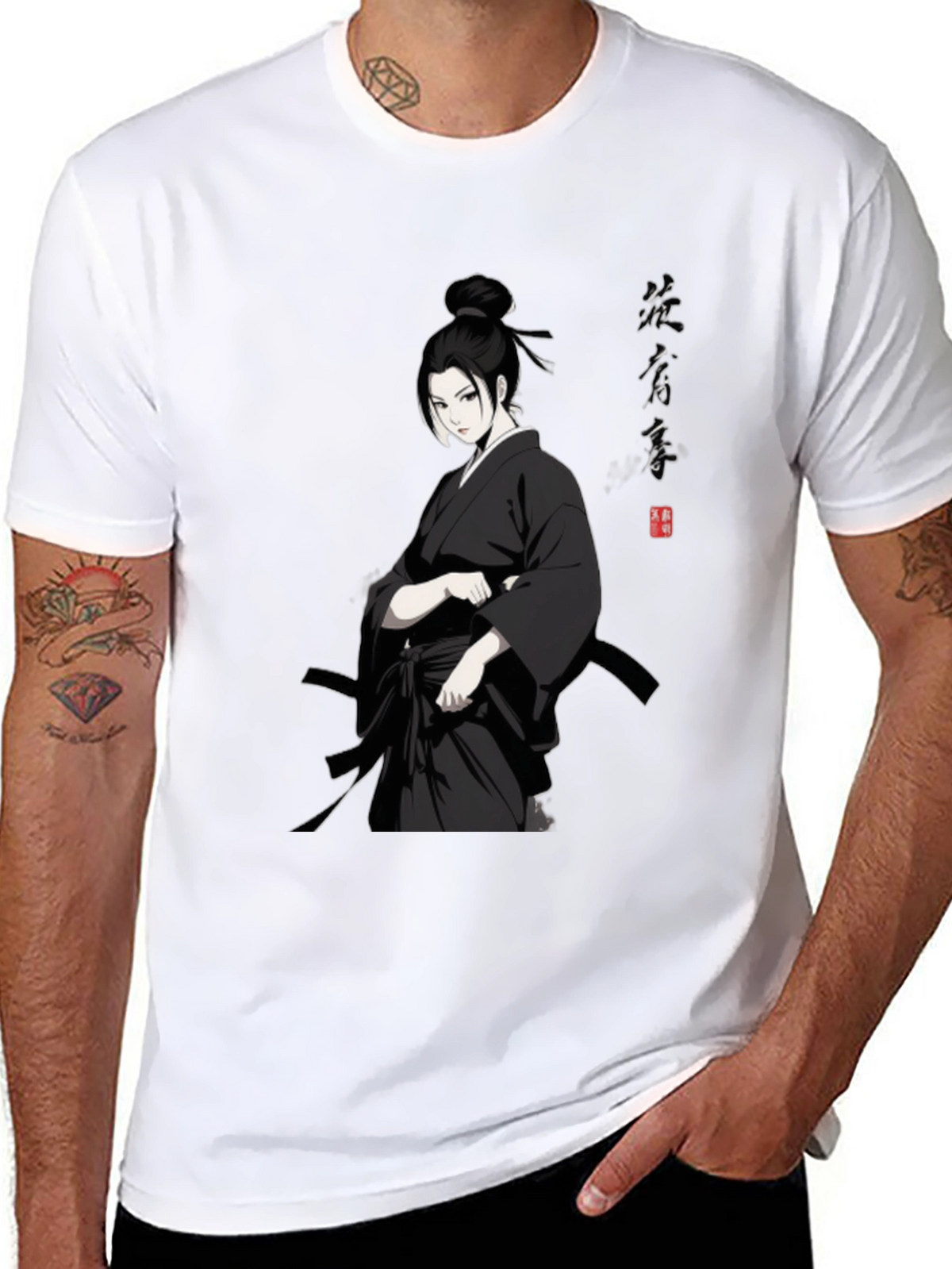 Samurai Girl T-Shirt - Black Anime Style