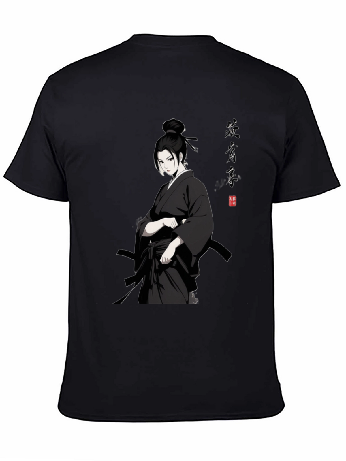 Samurai Girl T-Shirt - Black Anime Style