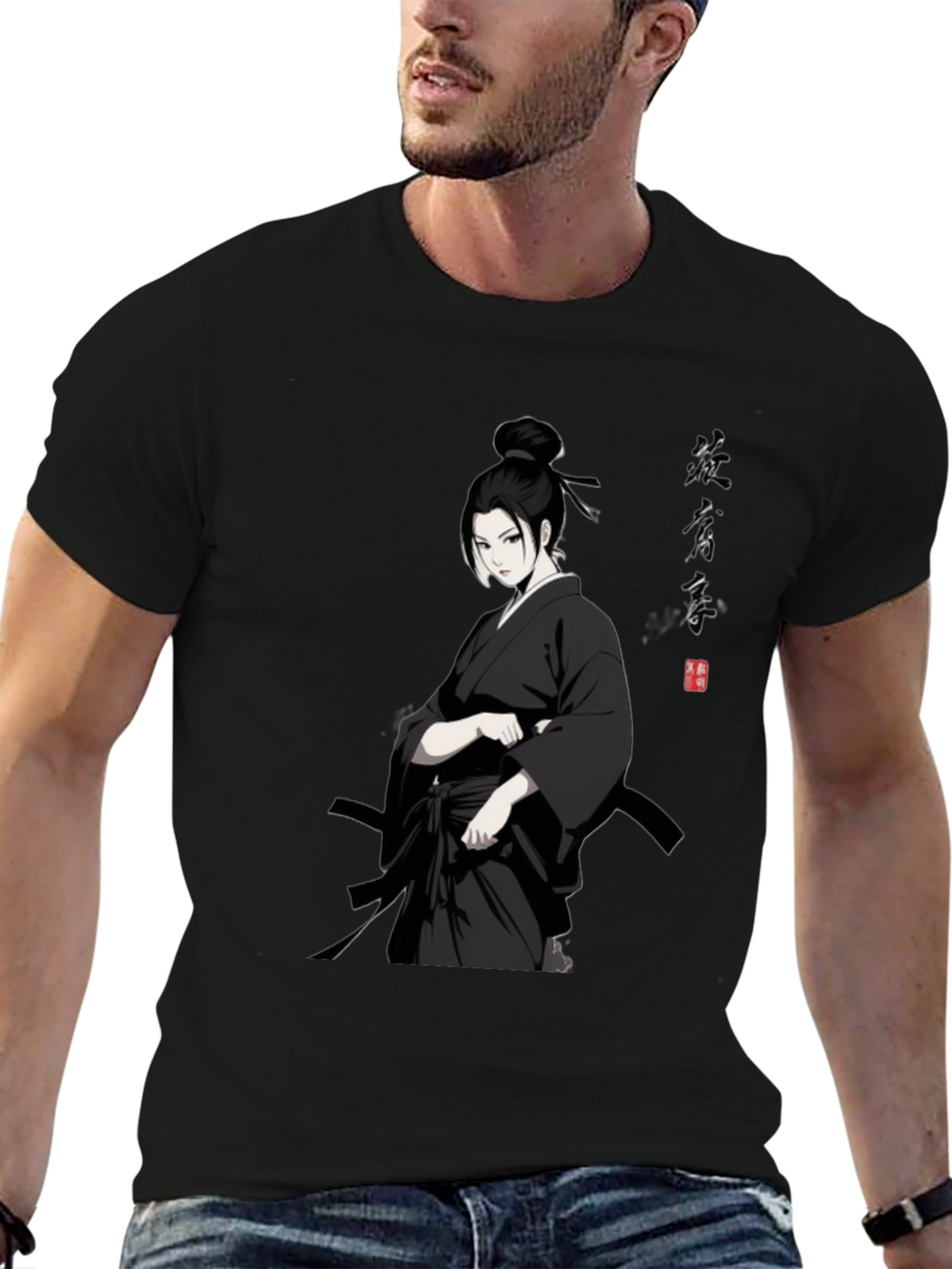 Samurai Girl T-Shirt - Black Anime Style