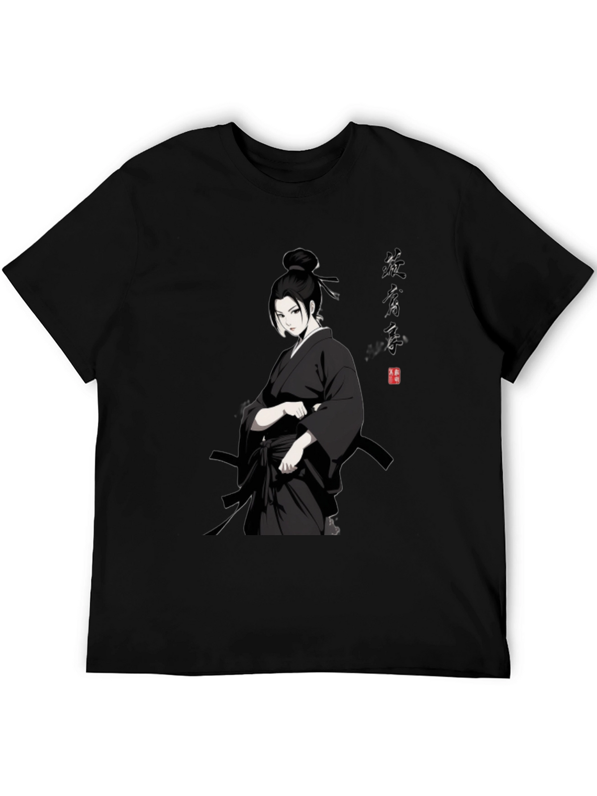Samurai Girl T-Shirt - Black Anime Style