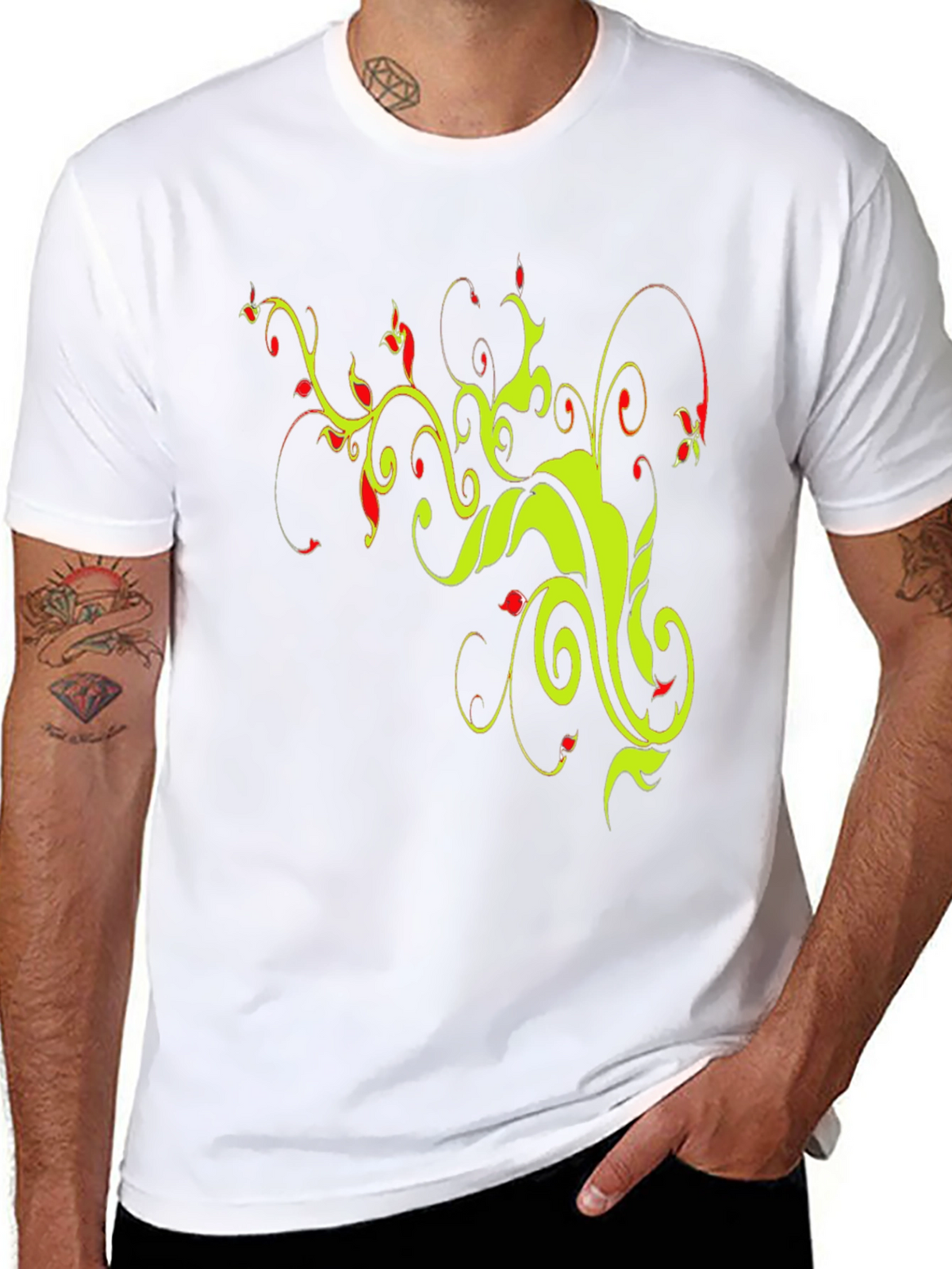 Stylish Black T-Shirt with Floral Vine Design