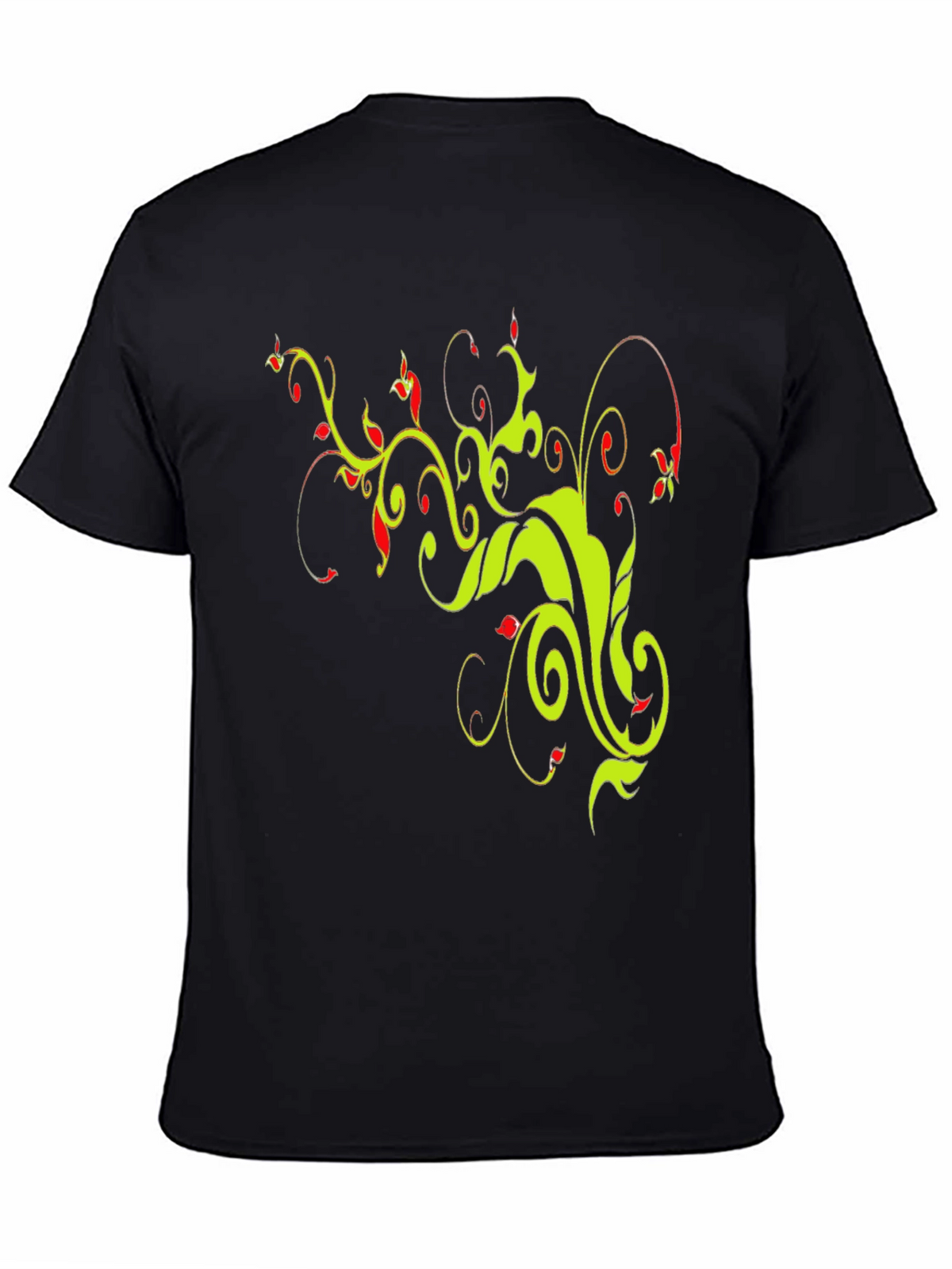 Stylish Black T-Shirt with Floral Vine Design