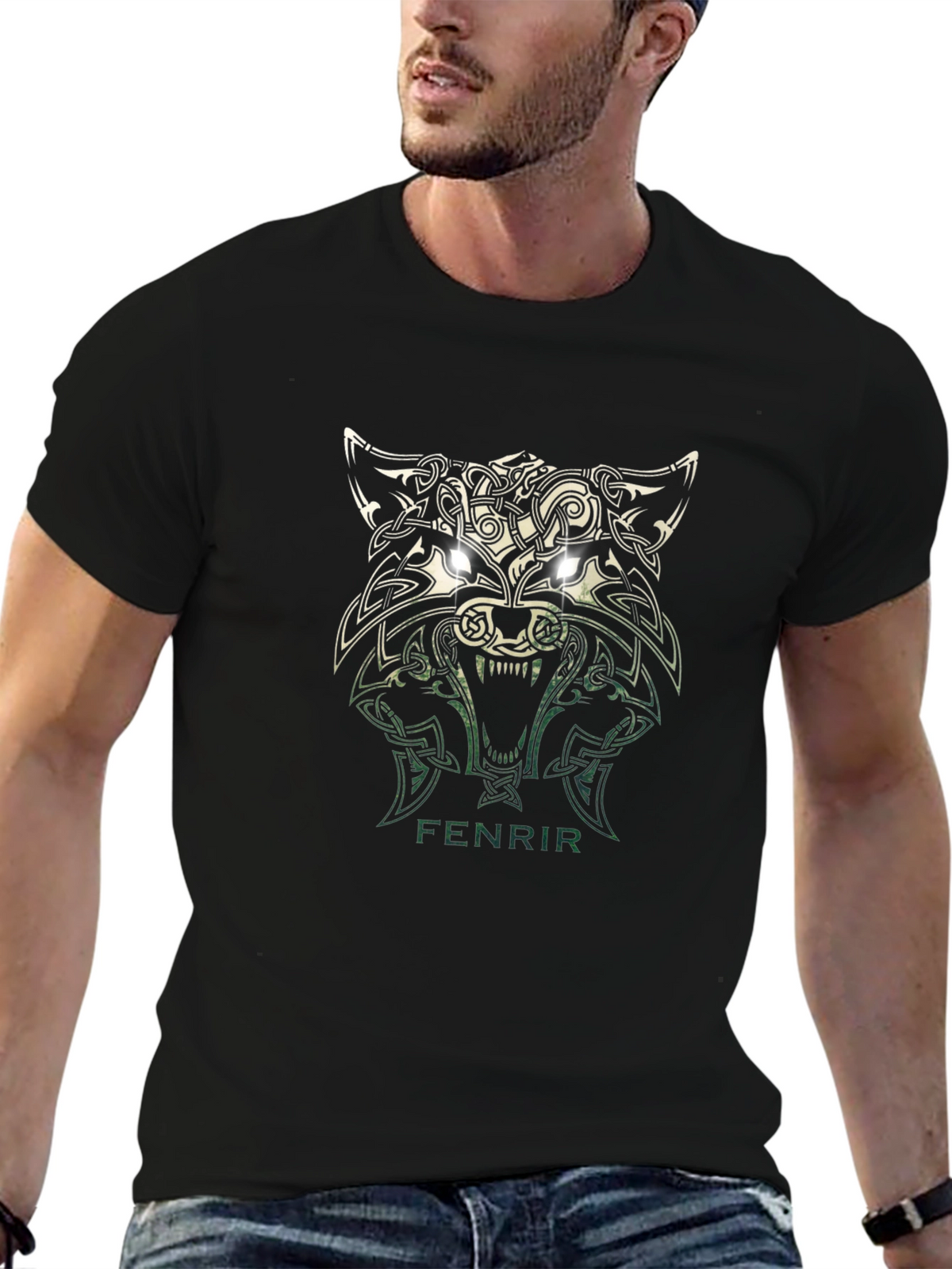Fenrir Wolf Graphic Tee - Viking Celtic Knot Design