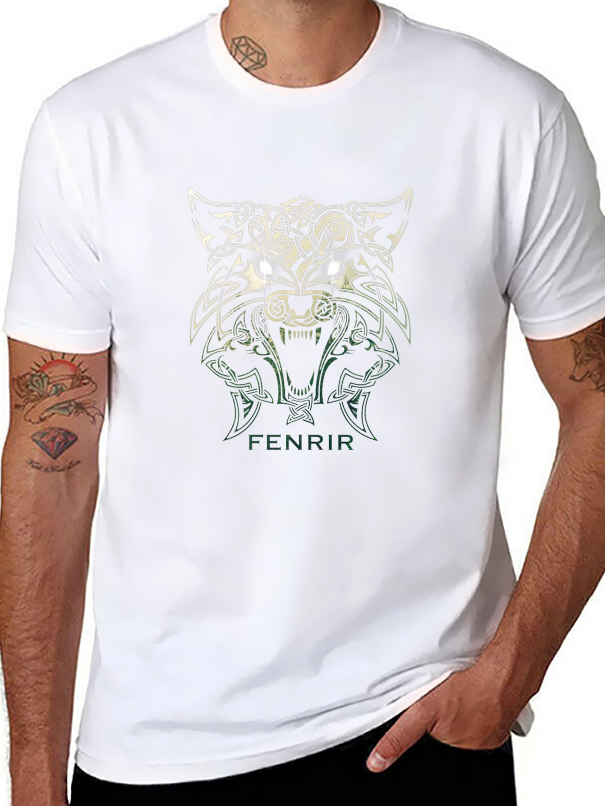 Fenrir Wolf Graphic Tee - Viking Celtic Knot Design