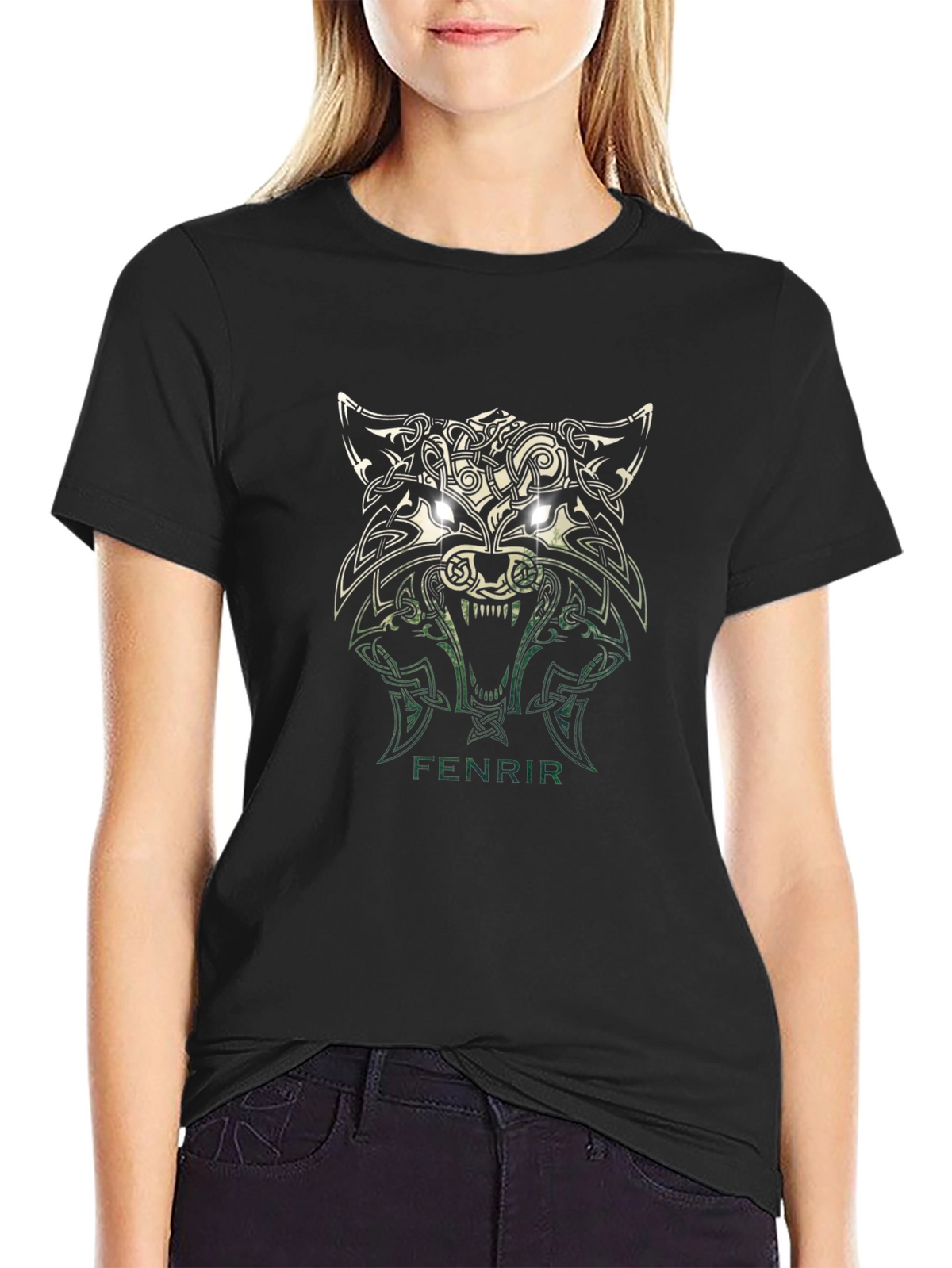 Fenrir Wolf Graphic Tee - Viking Celtic Knot Design
