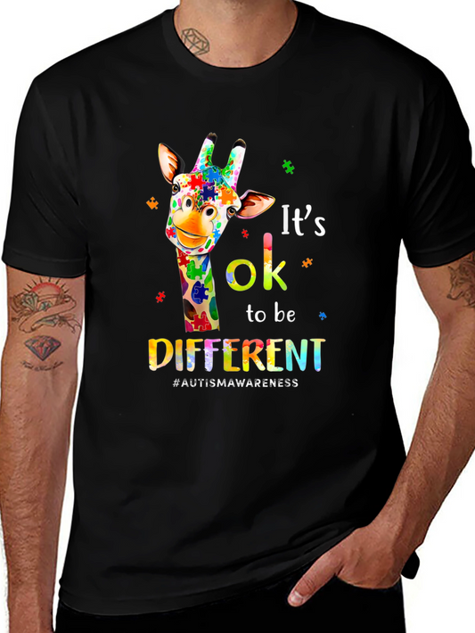 Autism Awareness Giraffe T-Shirt - Its Ok To Be Different