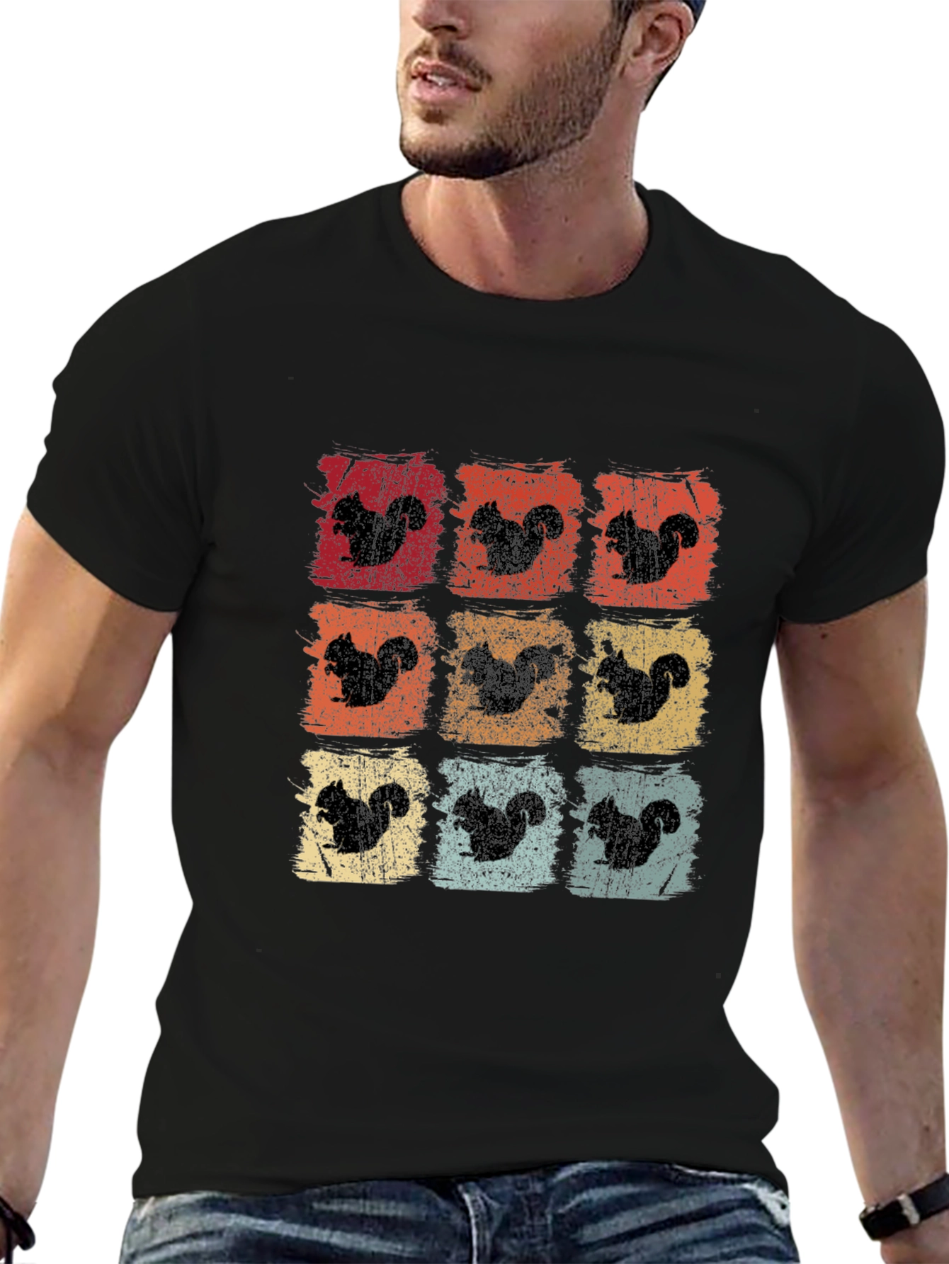 Squirrel Silhouette Retro Graphic T-Shirt