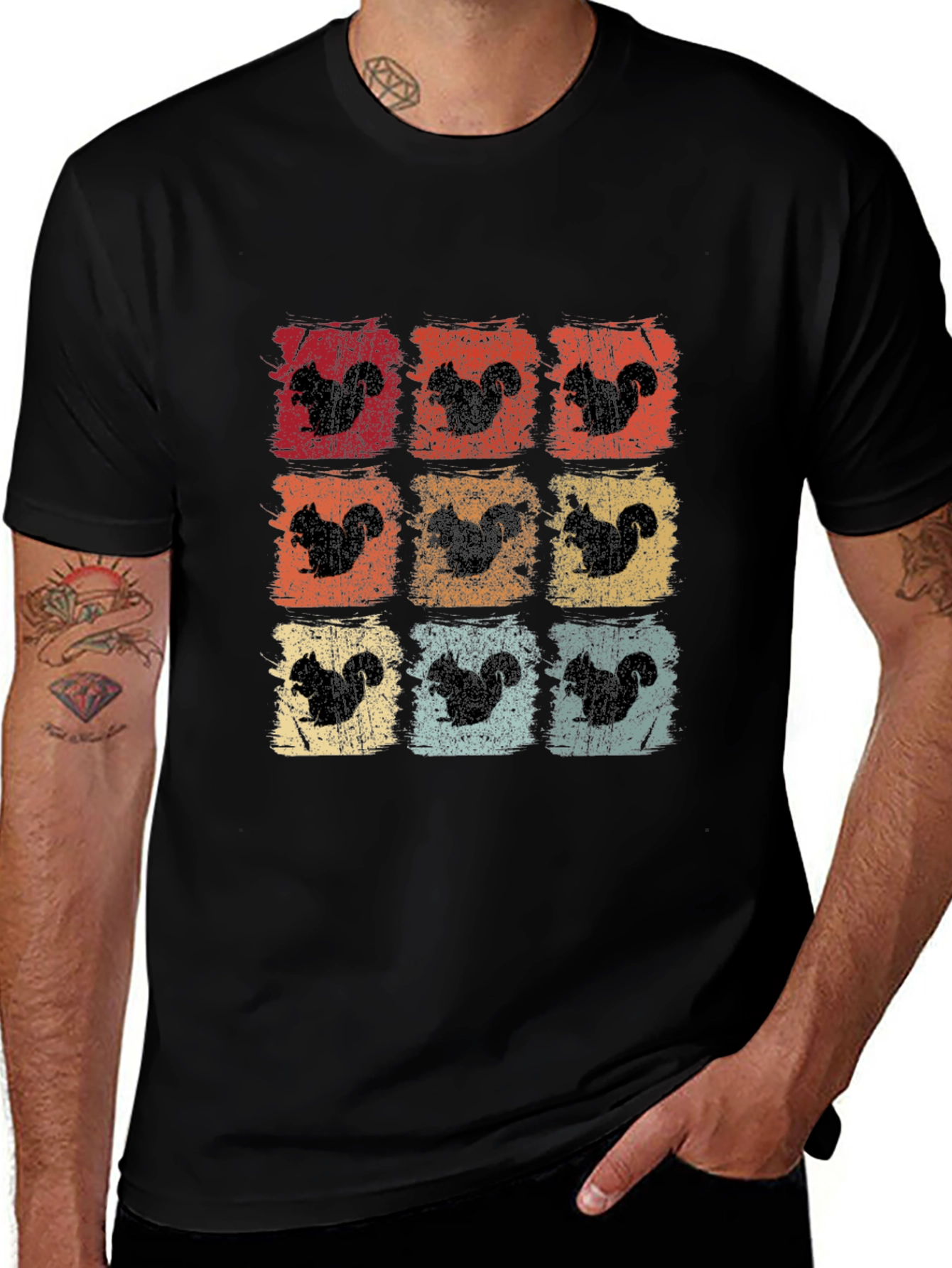 Squirrel Silhouette Retro Graphic T-Shirt