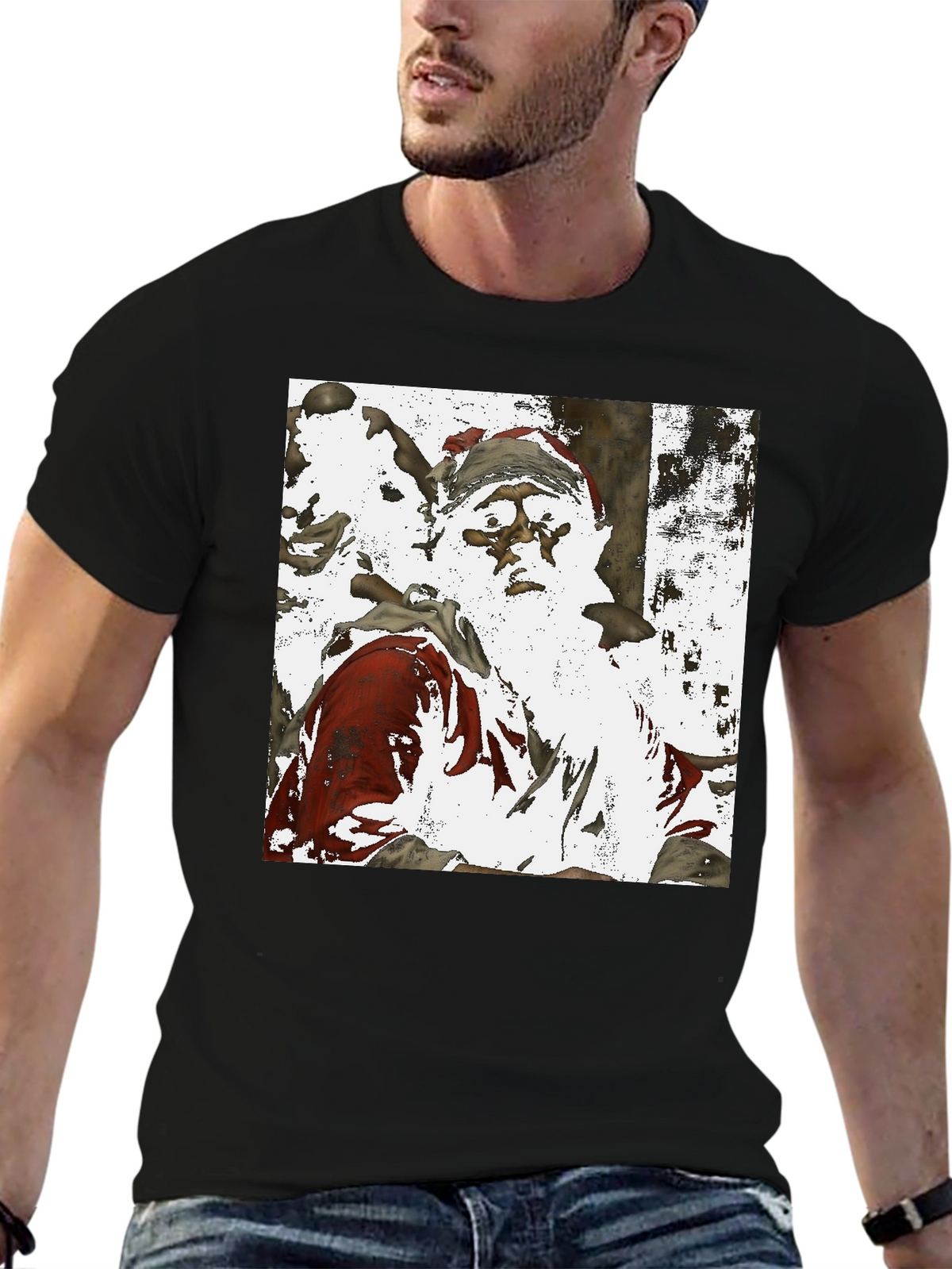Santa Claus Printed Black T-Shirt