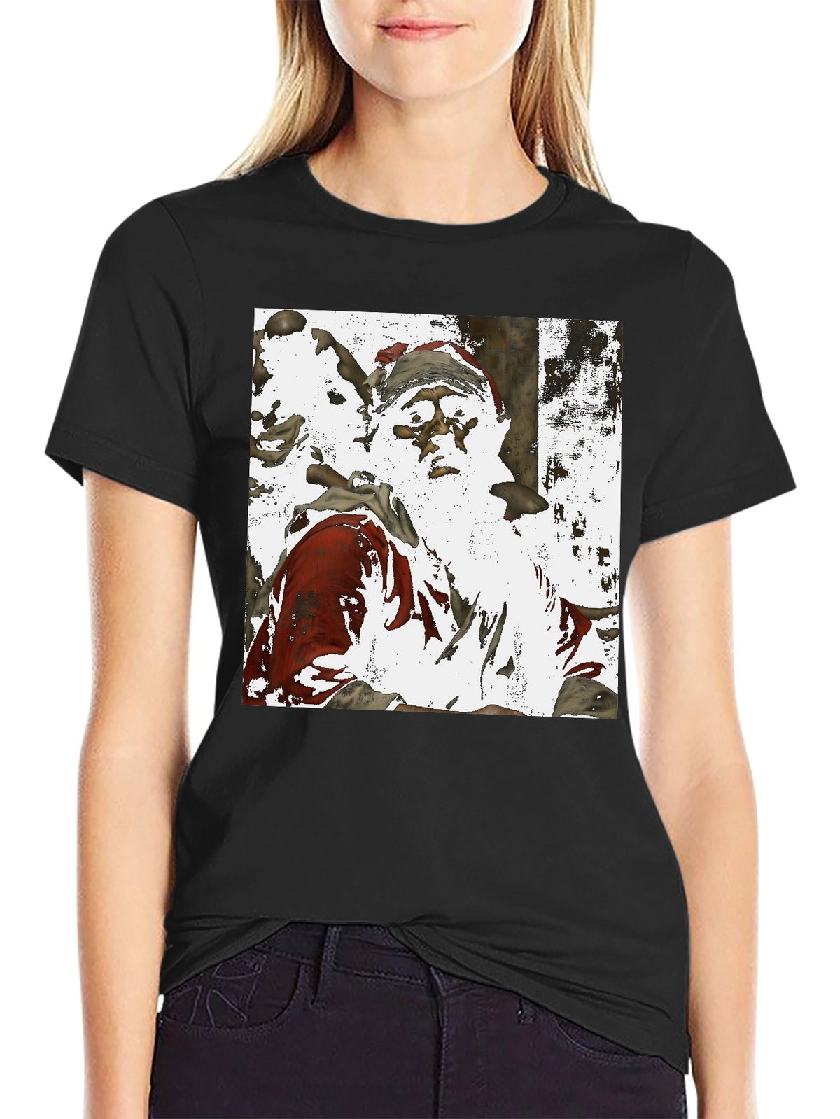 Santa Claus Printed Black T-Shirt