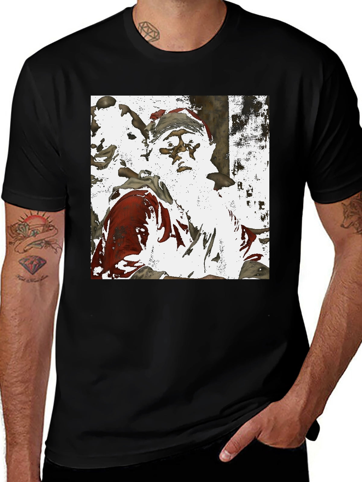 Santa Claus Printed Black T-Shirt