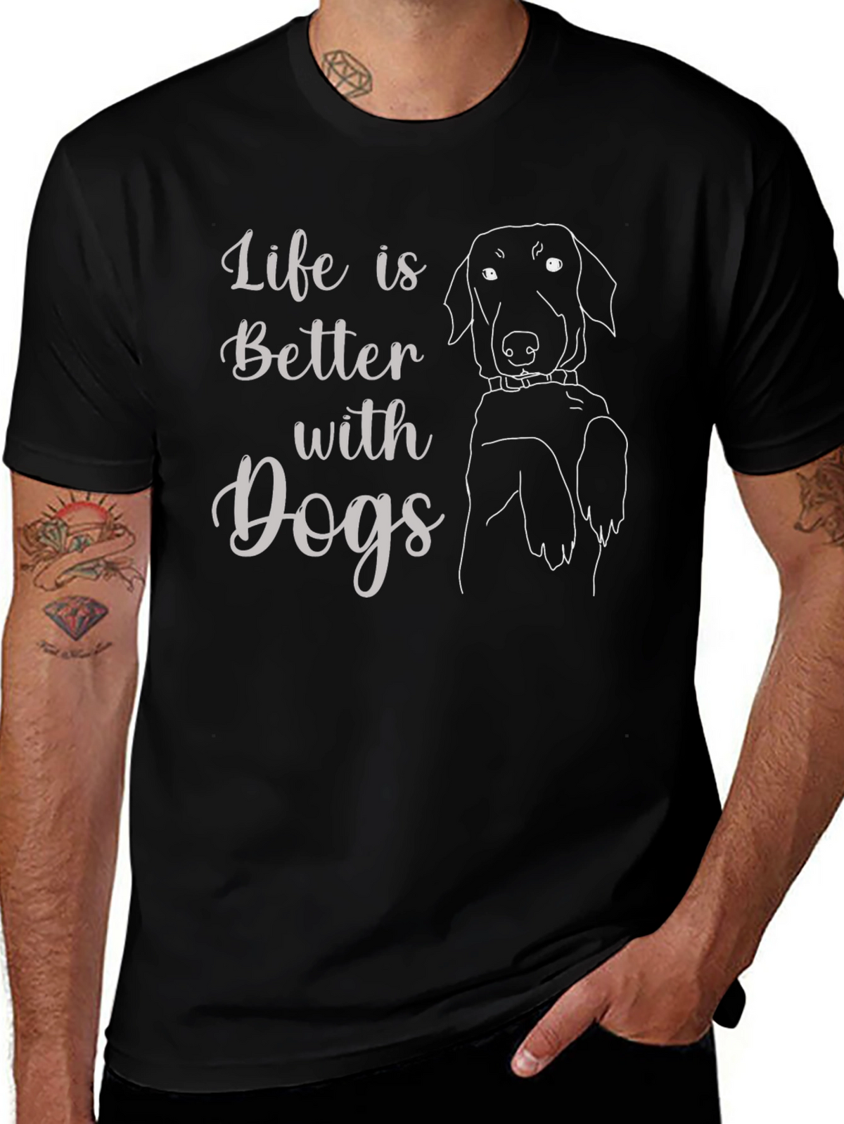 Life is Better with Dogs Black T-Shirt