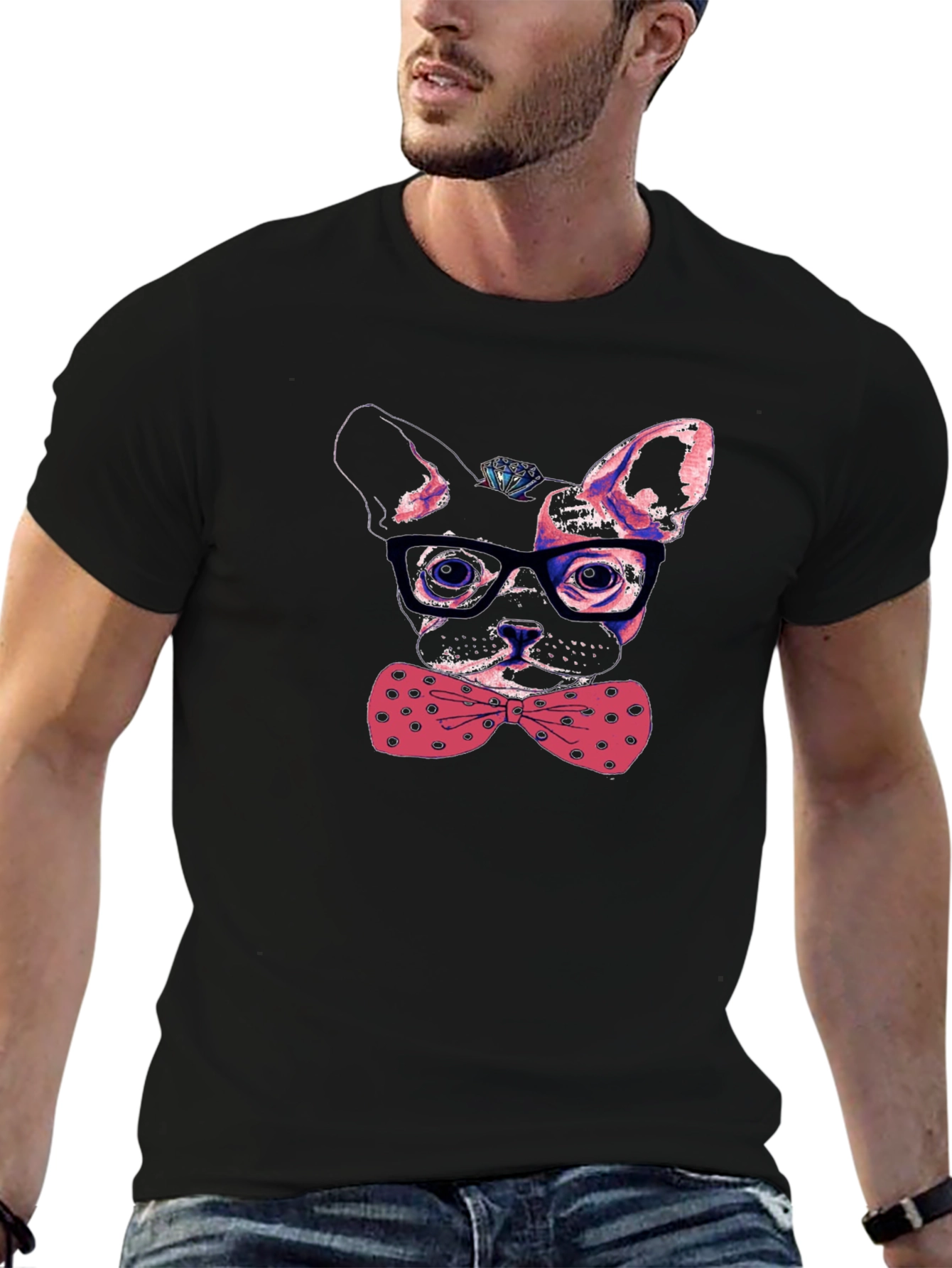 Dog with Bow Tie Mens Graphic Tee