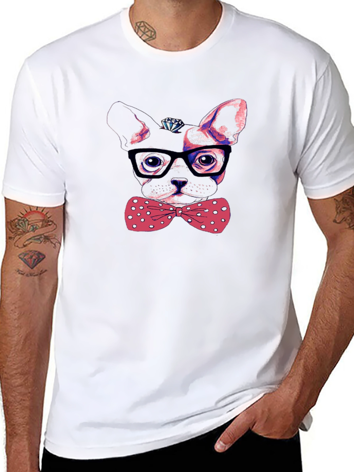 Dog with Bow Tie Mens Graphic Tee