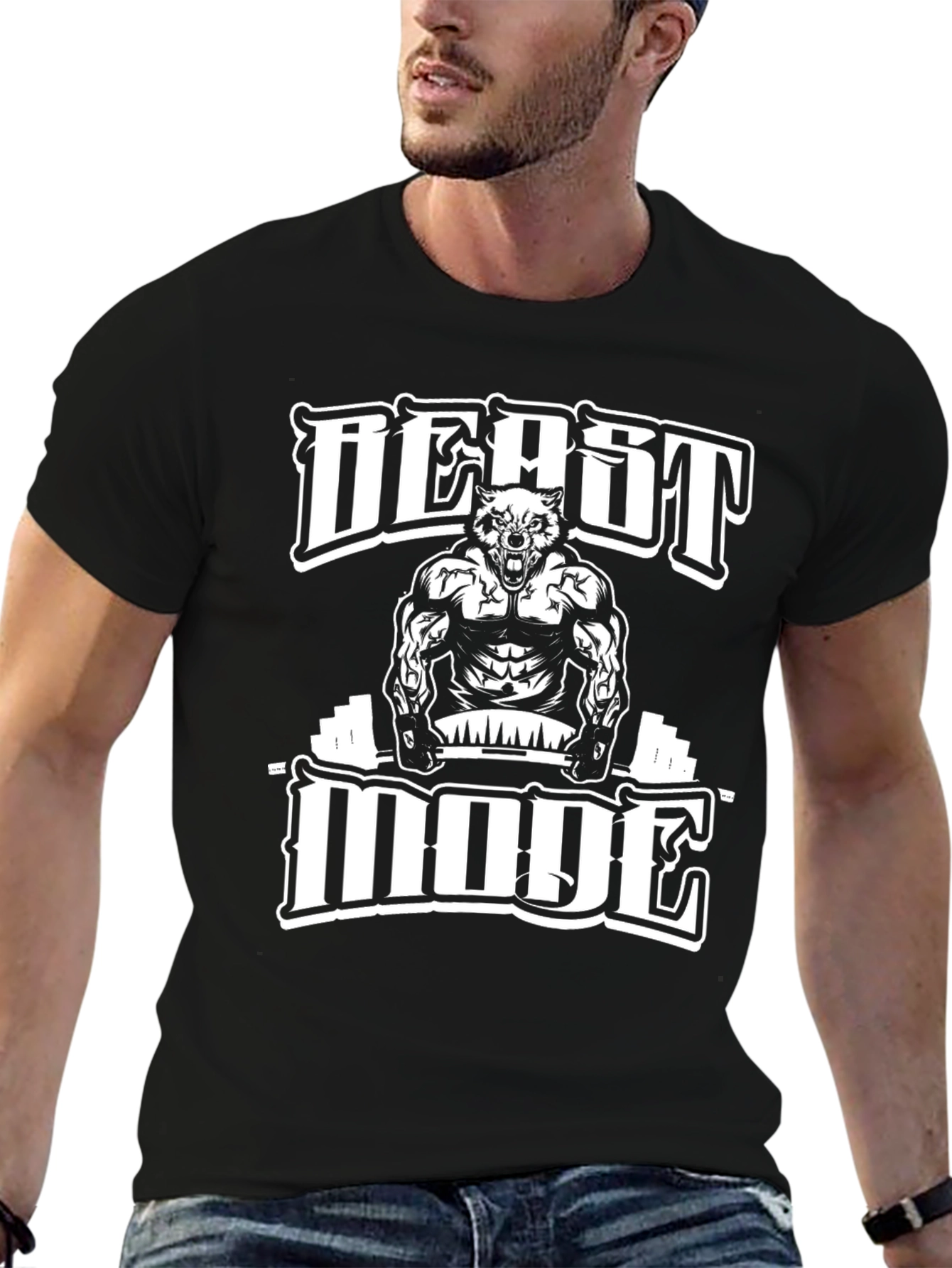 Beast Mode Gym T-Shirt | Wolf Muscle Graphic